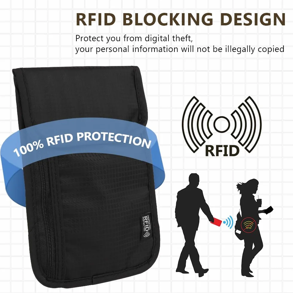 flintronic Podróżny portfel na szyję, etui na szyję z blokadą RFID, etui na paszport z regulowanym paskiem, portfel podróżny dla mężczyzn i kobiet, bezpieczny telefon na karty gotówkowe