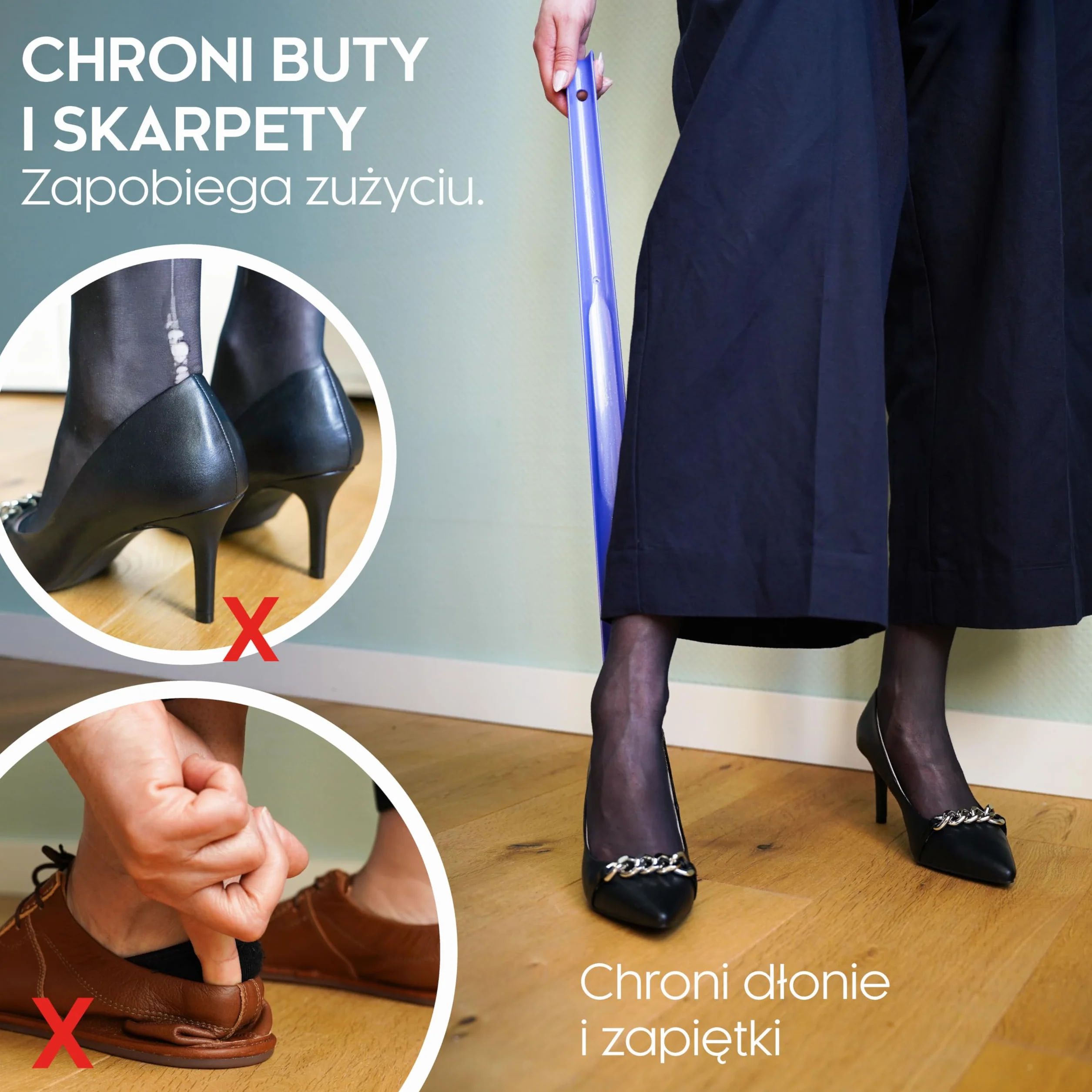 biped zestaw 3 długich łyżek do butów 65 cm plastik – bardzo długa łyżka z haczykiem – solidna i wytrzymała – produkcja niemiecka z1557