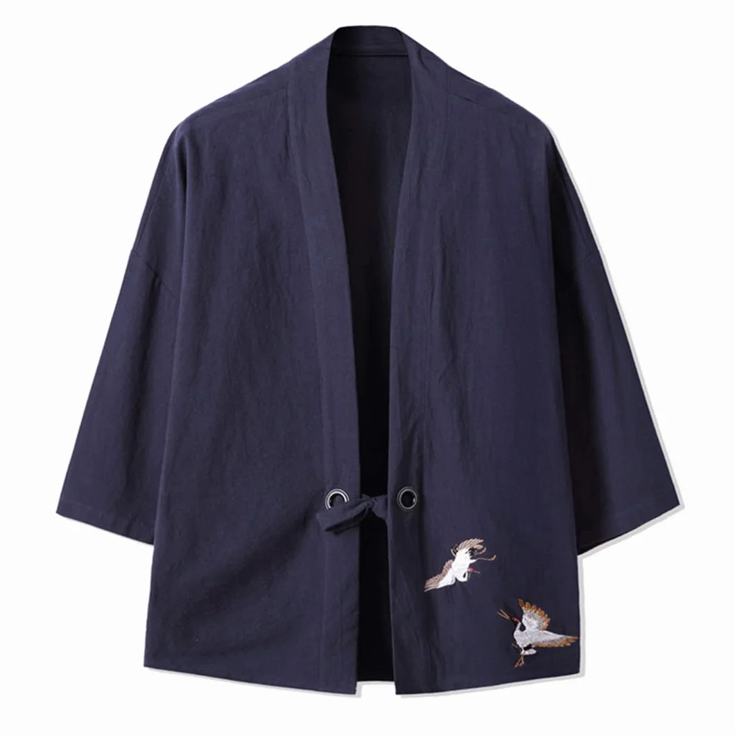 Haft żuraw Haori kimono Harajuku japoński styl plus size męski kostium yukata azjatyckie ubrania kardigan damska kurtka winna czerwona 4XL 86 do 91 kg