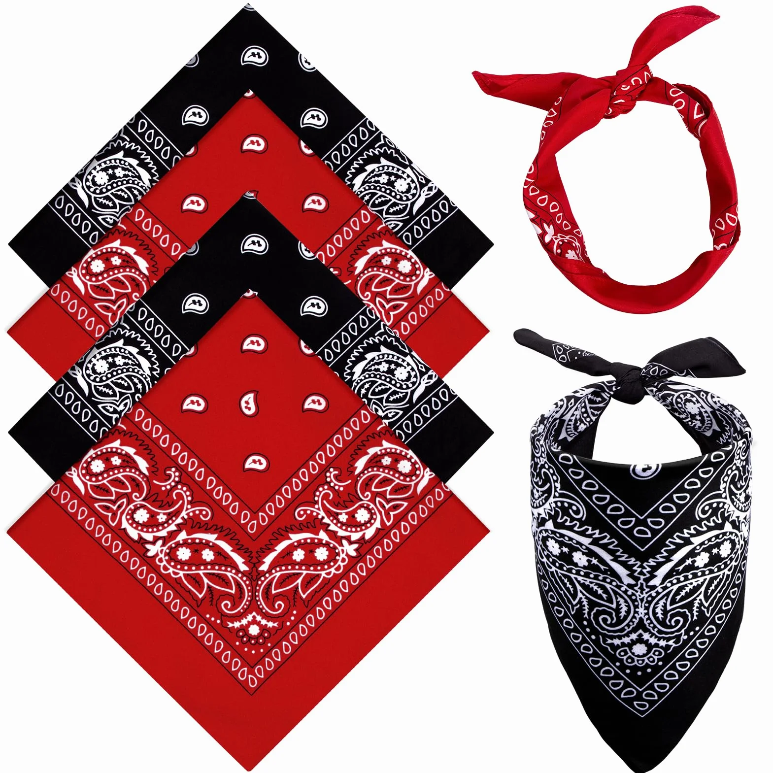 MELLIEX 4 sztuki bandana chusta na głowę dla kobiet i mężczyzn, paisley, chusta trójkowa, szal pirata, kowbojski, chusta nickit, 54 x 54 cm