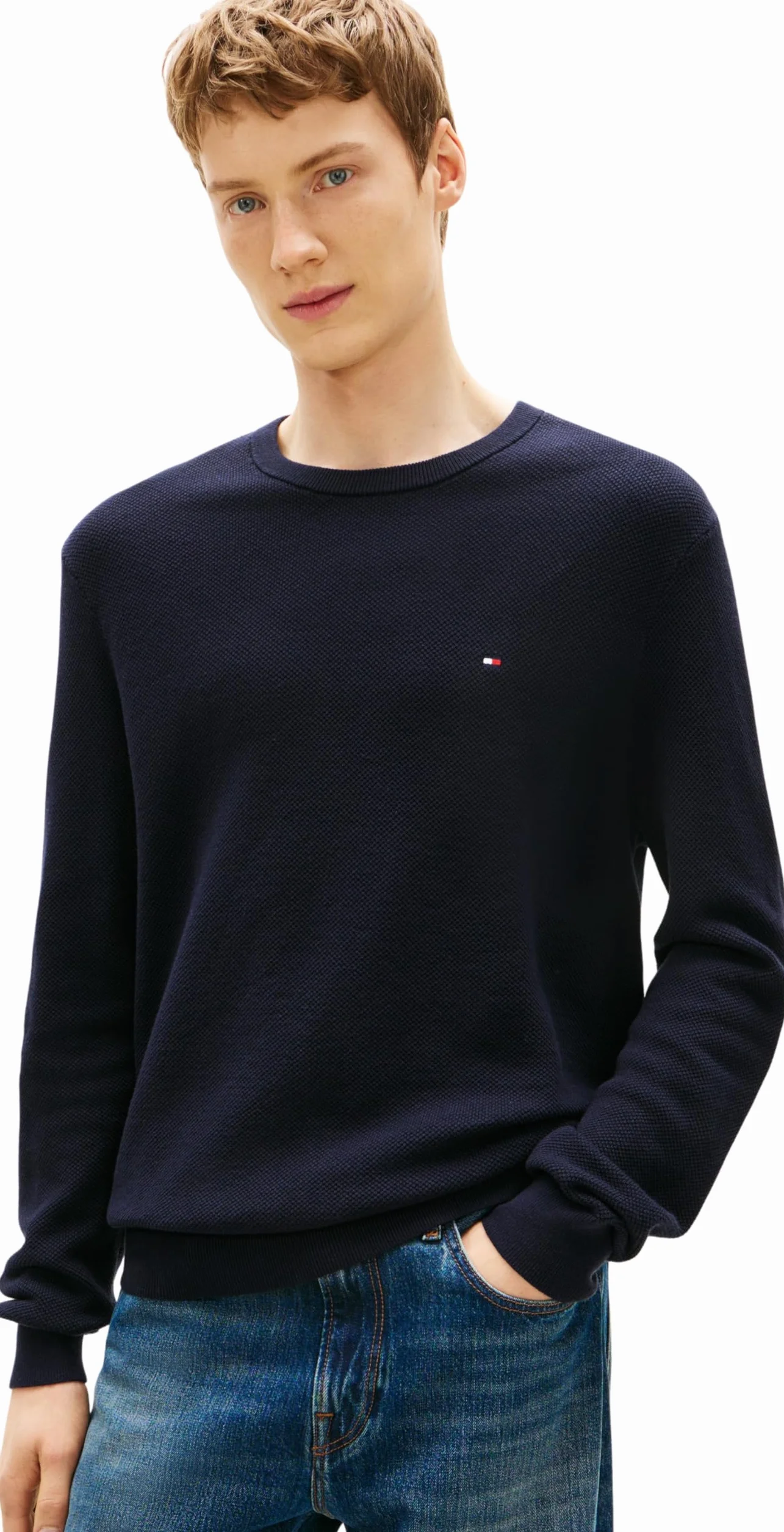 Tommy Hilfiger Męski sweter Essential Structure Crew Neck MW0MW36347, niebieski, L, Niebieski (pustynne niebo), L