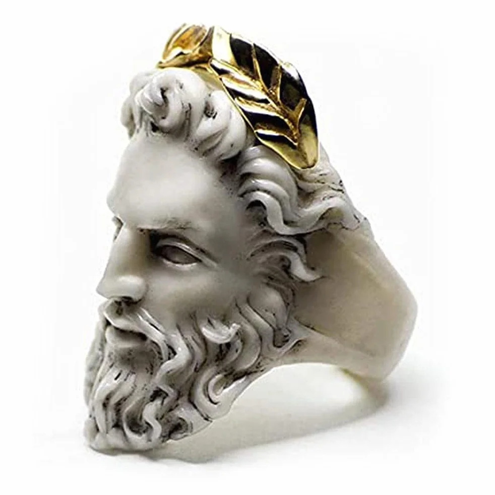 Pierścionek z rzeźbą w stylu vintage, mitologia, meduza, zeus, vintage, rzeźba, królowa, prezent dla kobiet i mężczyzn, przesadzony pierścionek w kształcie starca, 7 rozmiarów, No.9, å ‡'