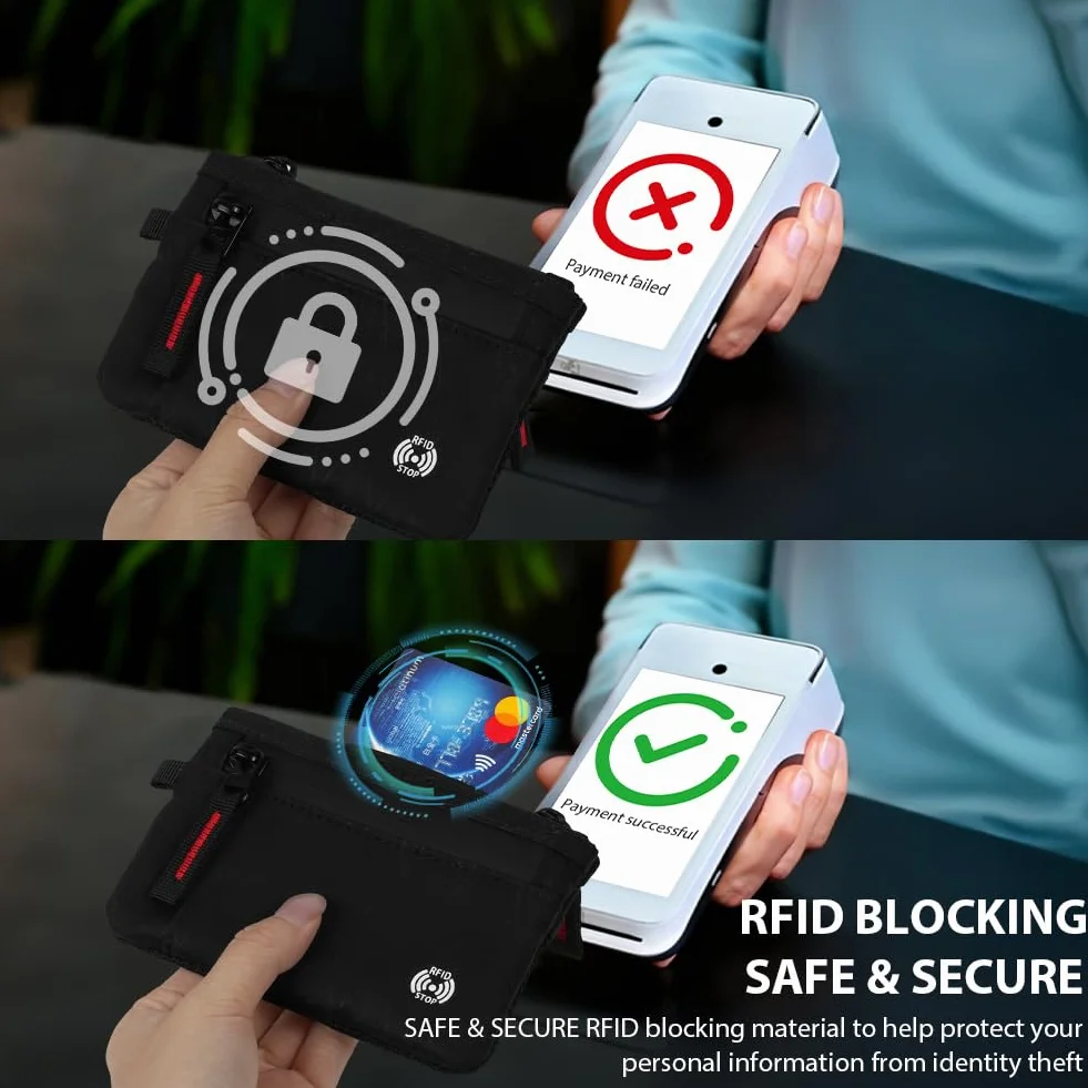 DiULi Mały portfel z blokadą RFID dla mężczyzn i kobiet | Bezpieczny podróżny portfel z zamkiem na karty z kieszenią na monety | Kompaktowy, wąski, minimalistyczny portfel RFID w kolorze czarnym