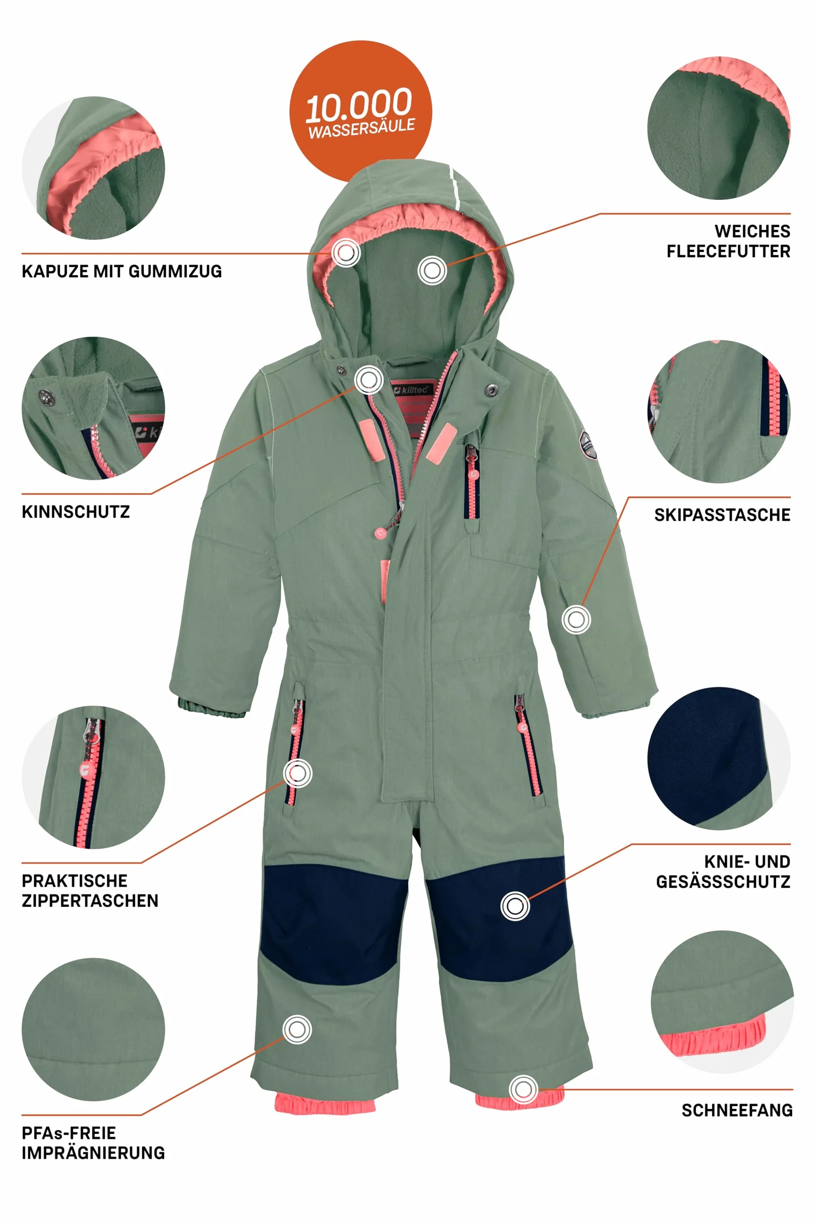killtec dzieci Kombinezon narciarski/kombinezon narciarski z kapturem i osłoną przeciwśnieżną Kesley Mini, light teal green, 110, 34353-000