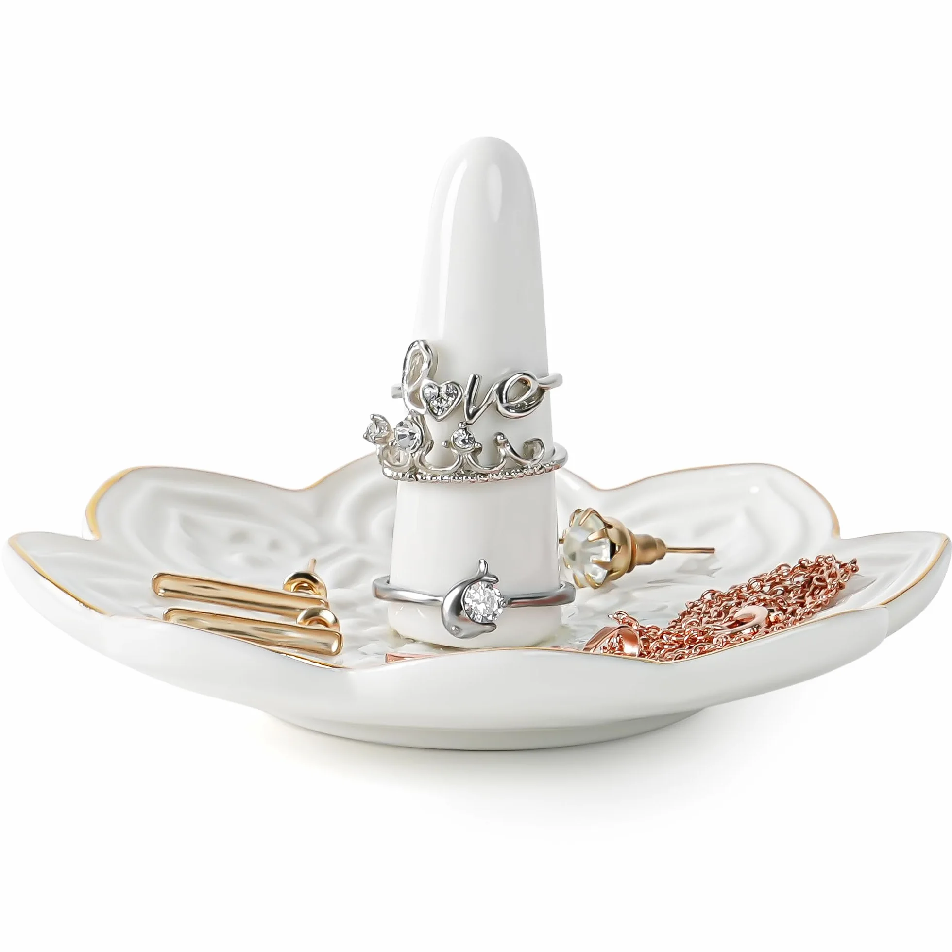 Winter Shore Biała Ceramiczna Patera na Pierścionki z Mandalą – Elegancka Patera na Obrączki i Zaręczynowe Pierścionki – Prezent dla Par – Mała Patera na Biżuterię – Dekoracyjna Tacka na Pierścionki