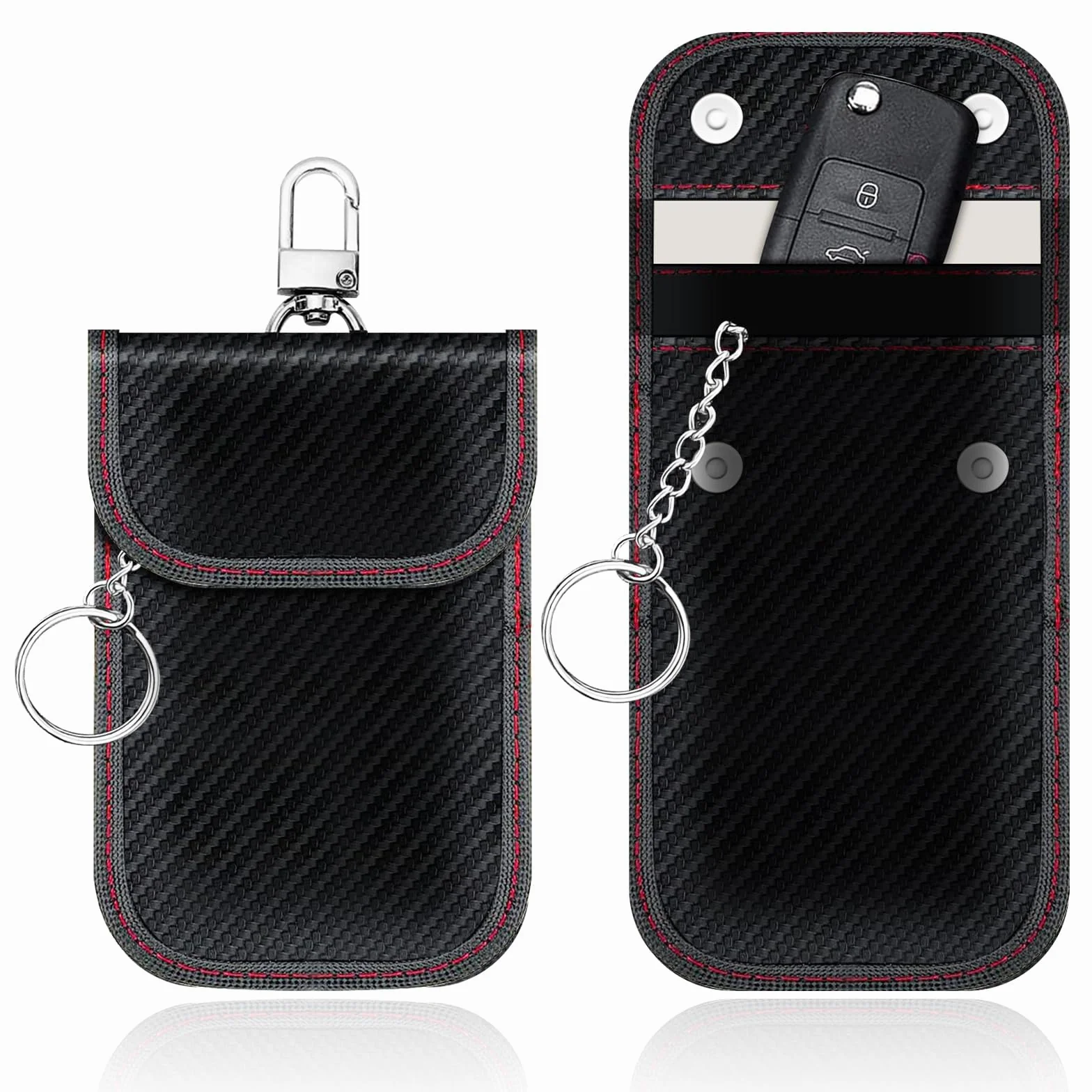 Keyless Go ochronne etui na kluczyki samochodowe, 2 sztuki, ochrona kluczyków samochodowych, RFID, etui na klucze, etui na klucze, z włókna węglowego, skórzane, na klucze