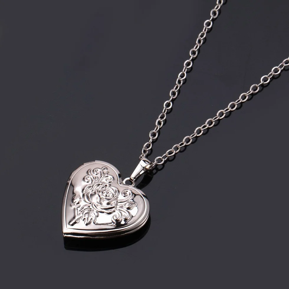 2 sztuki Love Heart Locket naszyjnik trzymający zdjęcia stal nierdzewna w kształcie serca wisiorek naszyjnik pamięć zdjęcie wisiorek naszyjnik dla kobiet dziewczyn - styl 4 srebrny