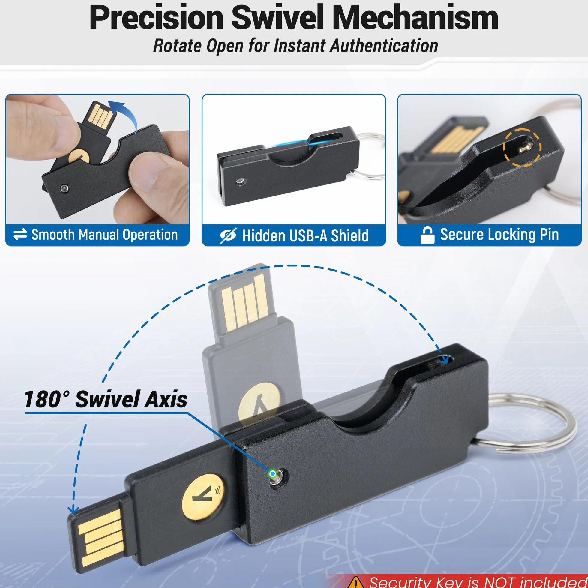 sciuU Metalowa składana obrotowa osłona kompatybilna z kluczem bezpieczeństwa Yubico NFC/YubiKey 5 NFC / 5 NFC FIPS, złącze USB-A - odporna na zarysowania ochronna obudowa ze stopu aluminium - klucz