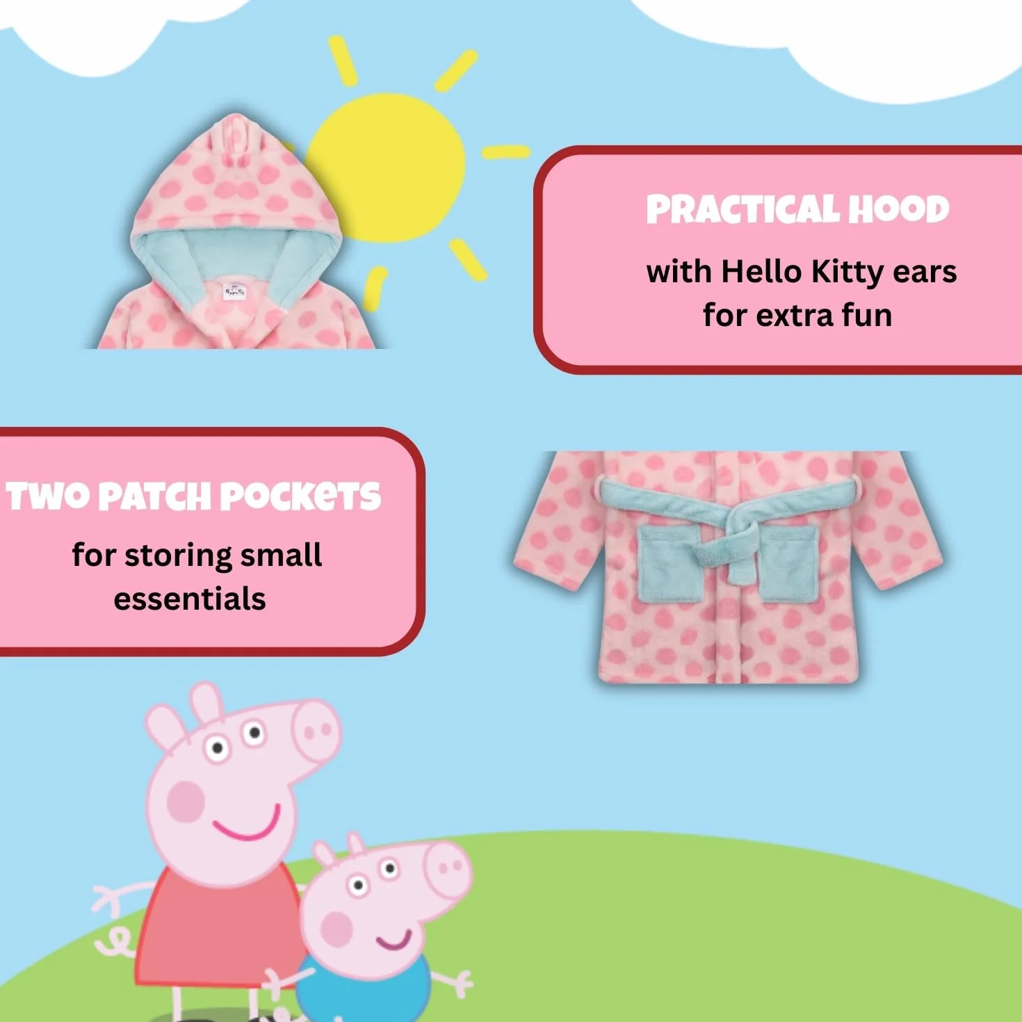 Peppa Pig Szlafrok dziewczęcy Peppa Świnka Szlafrok Polar Szlafrok