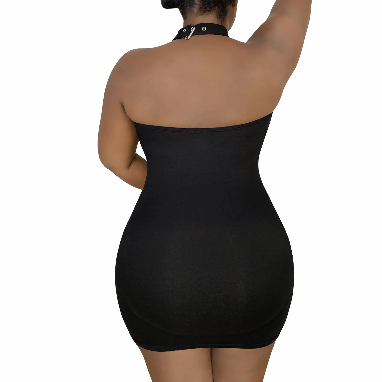 LittleForBig Damski Bawełniany Overall Vampy Kołnierzykiem Bodycon Mini Sukienka Spódnica Czarny XS
