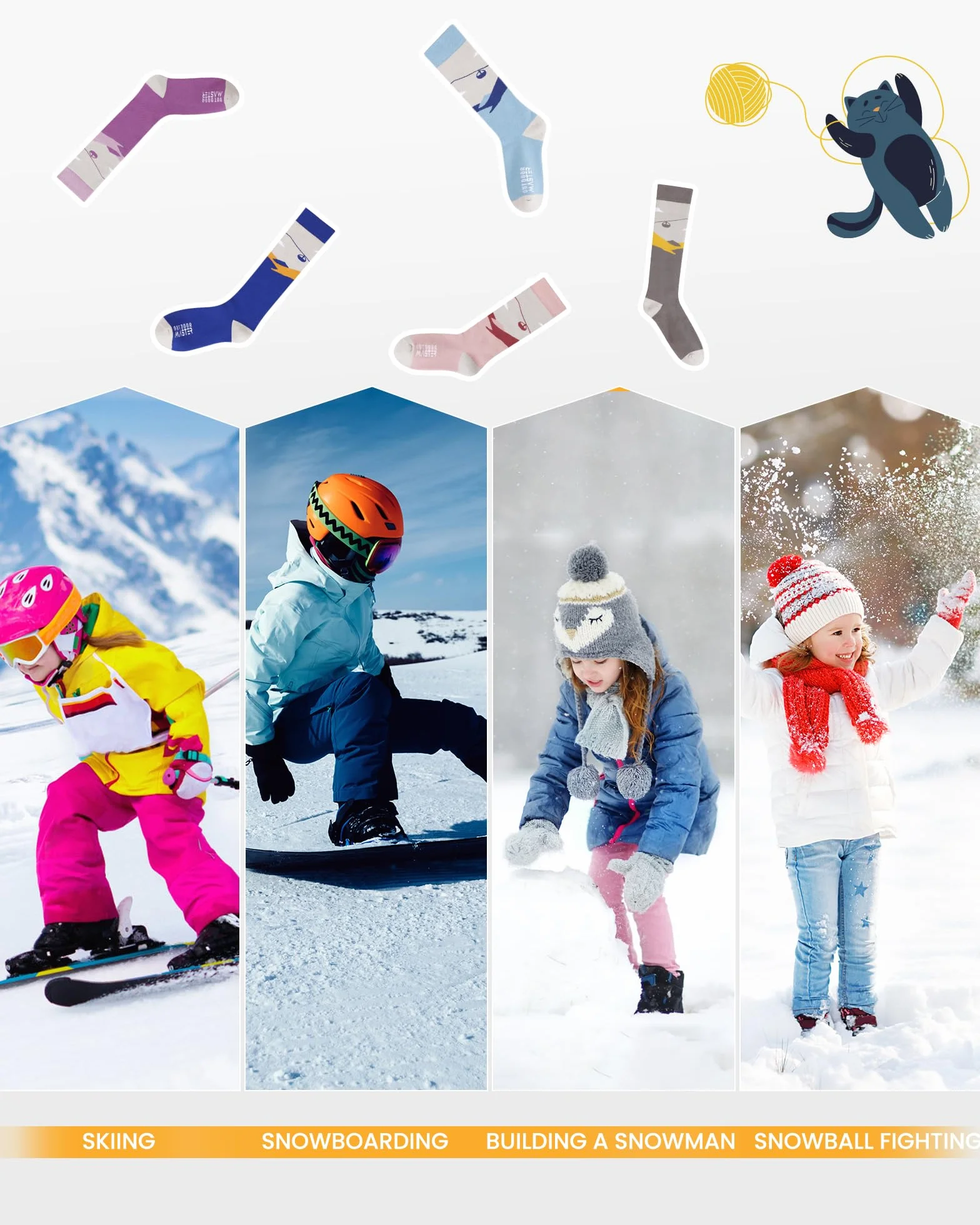 OutdoorMaster Dziecięce skarpety narciarskie, nad łydką, ciepłe skarpety termiczne do snowboardu, dla chłopców i dziewczynek