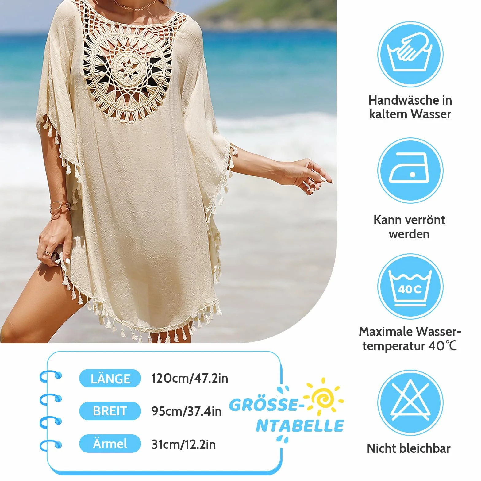 Damska sukienka plażowa, narzutka na bikini, na lato, na urlop na plaży, kostium kąpielowy z frędzlami, tunika plażowa w stylu boho