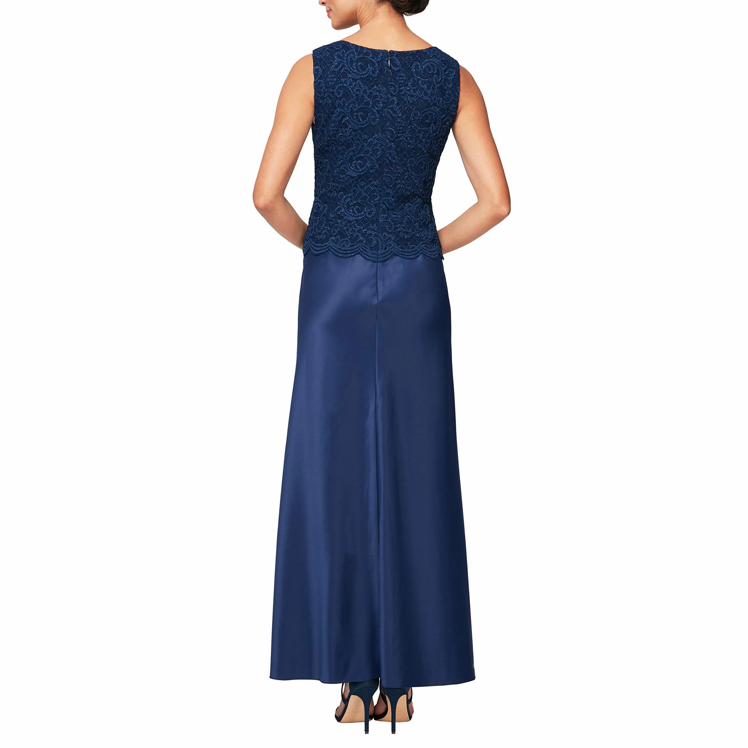 Alex Evenings Women's Two Piece Mother of The Bride Dress with Lace Jacket (Petite and Regular Sizes), Navy, 8