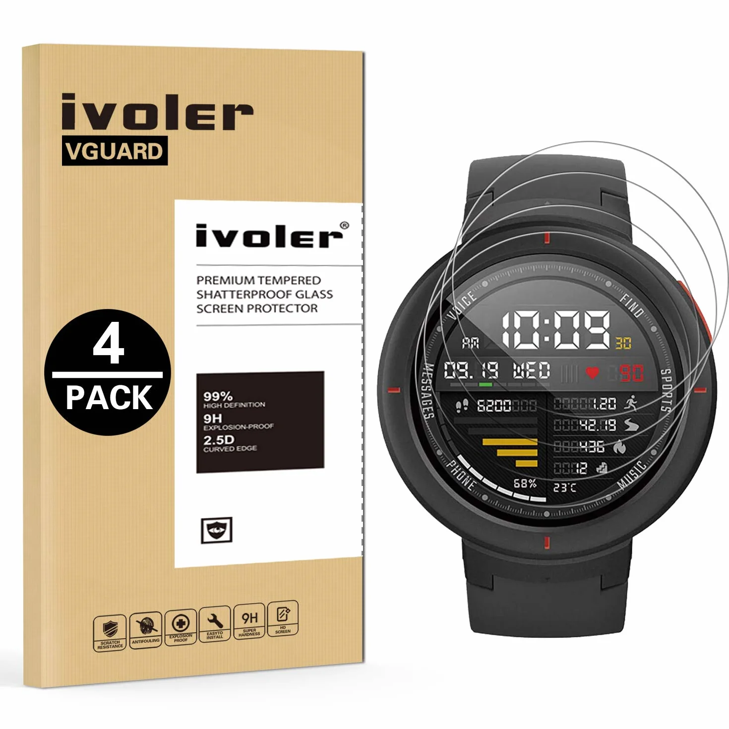 VGUARD 4-częściowa folia ochronna na ekran do zegarka Huawei Watch GT/GT Active/Garmin Swim 2/Garmin Forerunner 45 Plus/Amazfit Verge/Verge Lite/Amazfit T-Rex/TicWatch Pro/Fossil Gen 6 42 mm