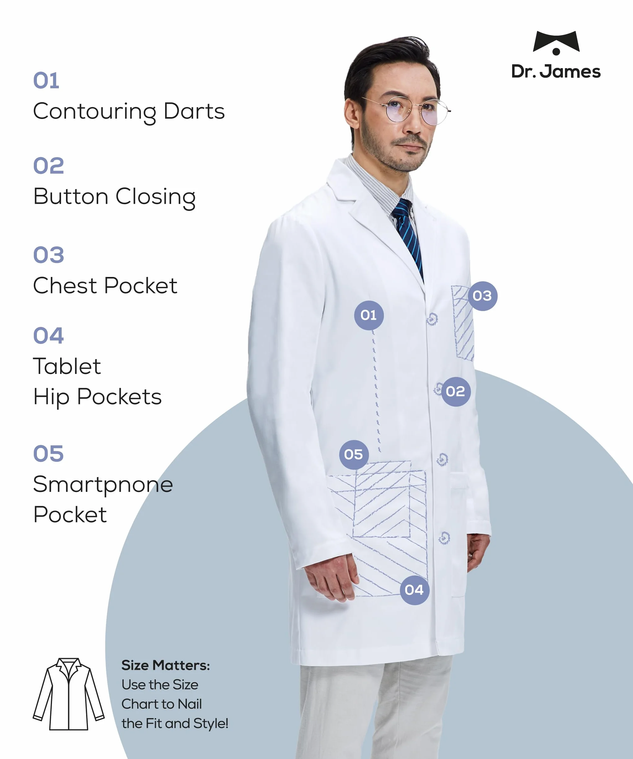 Dr. James Medyczne fartuchy laboratoryjne Mężczyźni Dr21