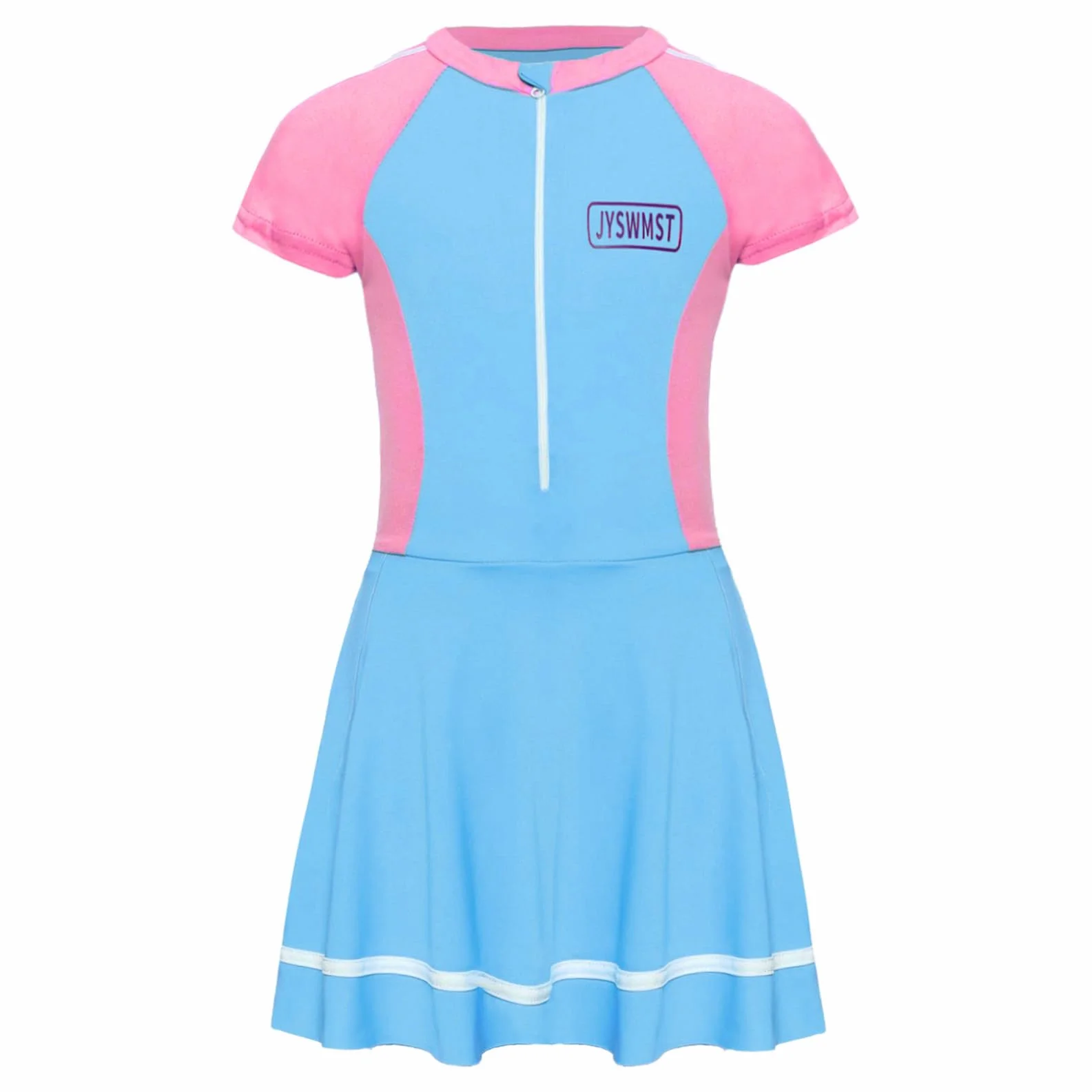 Agoky Dziewczęcy sportowy kostium kąpielowy z krótkim rękawem, Rash Guard kostium kąpielowy z zamkiem błyskawicznym z przodu, tankini i plisowana spódnica, ochrona przed promieniowaniem UV, sukienka