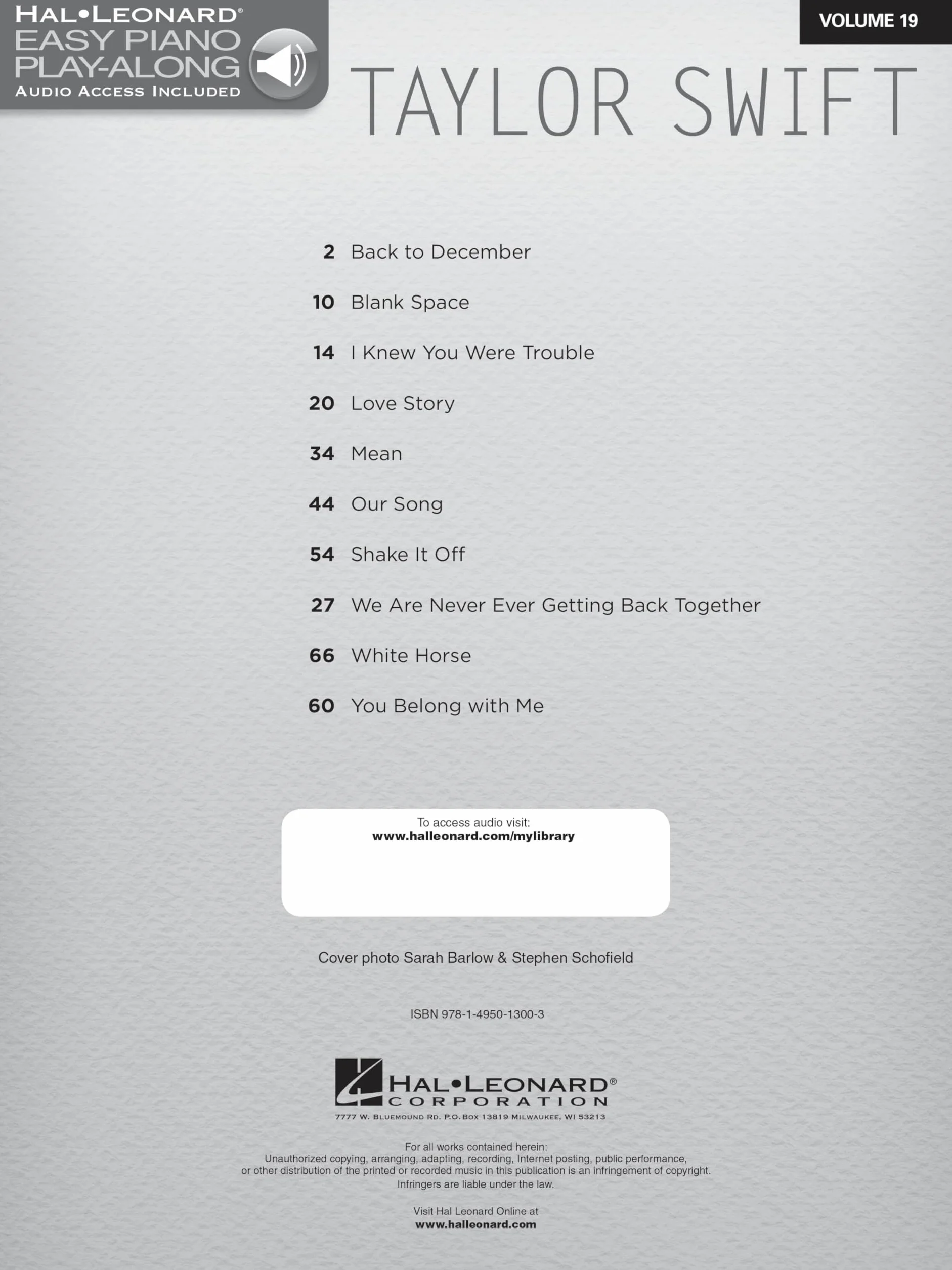 Taylor swift easy piano play-along - recueil + enregistrements en ligne: Easy Piano Play-Along Volume 19