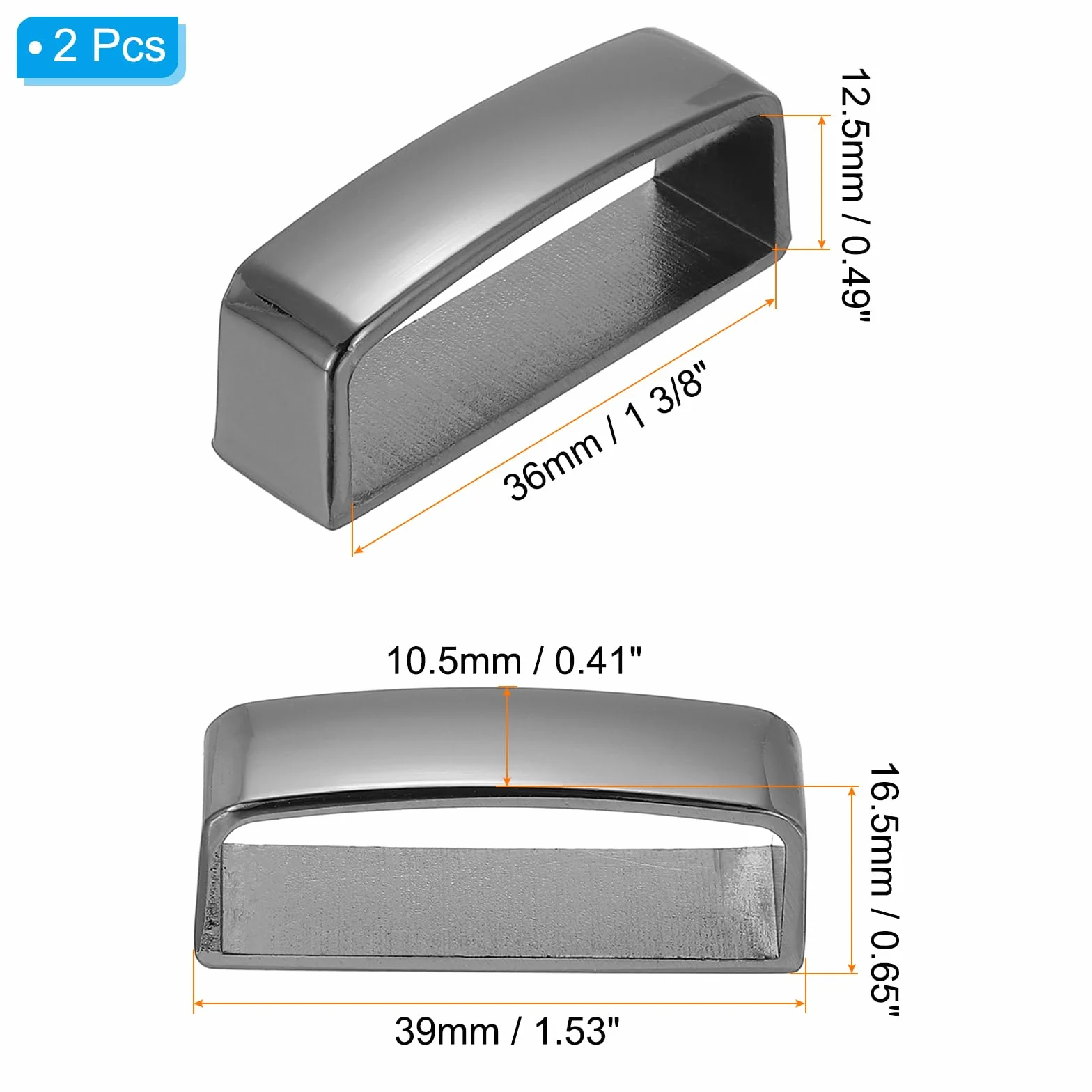 PATIKIL 1 3/8 cala 36 mm szlufki na pasek, 2 sztuki ze stopu pasek pierścień męska klamra do samodzielnego mocowania paska, czarny, Czarny, 40mm x 14mm