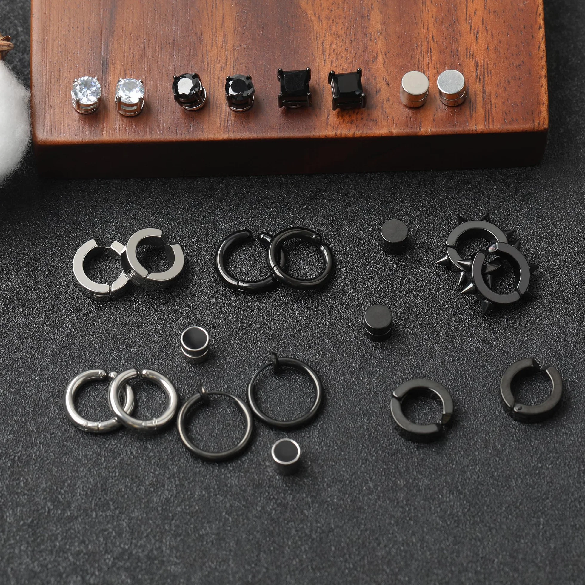 12 par kolczyki magnetyczne mężczyźni bez dziury kolczyki ze stali nierdzewnej koło kolczyk klips nie piercing sztuczne kolczyki czarny srebrny zestaw