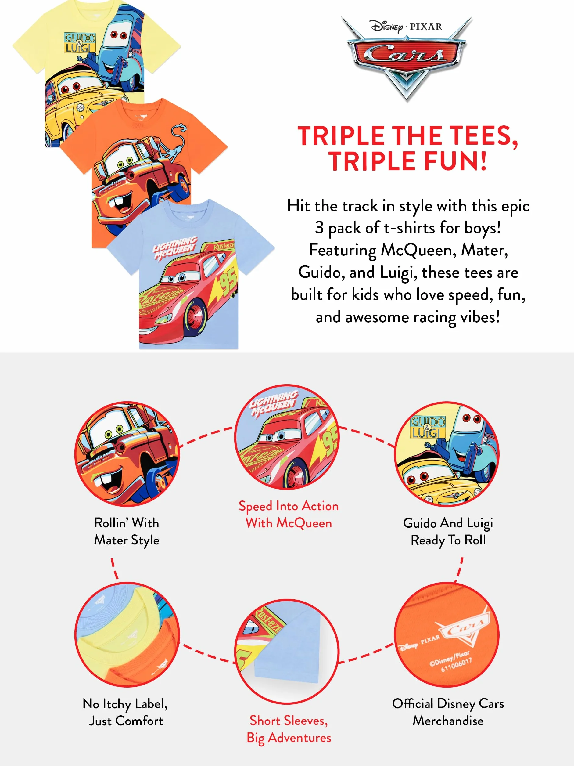 Disney Cars Koszulki Dla Chłopców, Odzież Lightning McQueen Dla Chłopców
