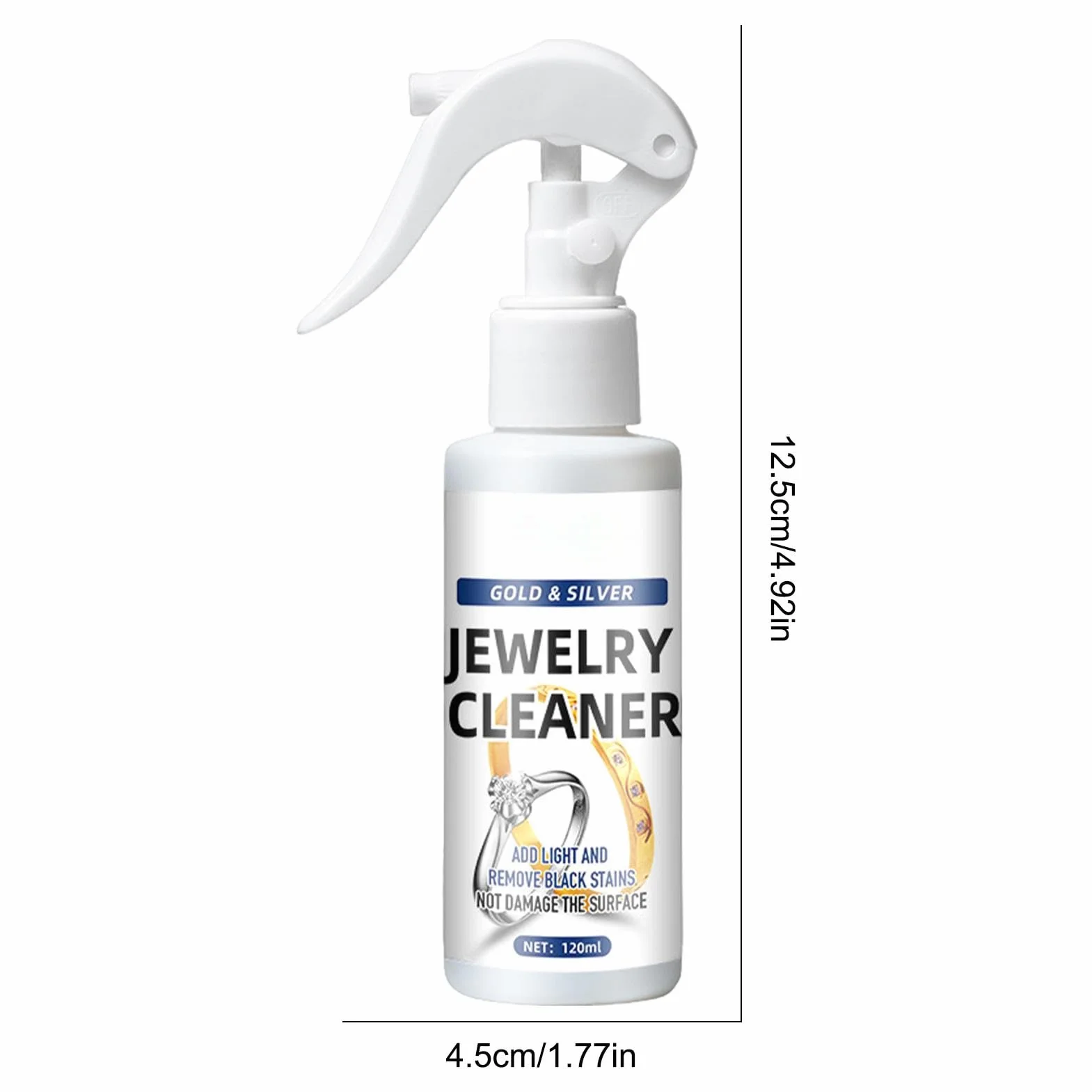 Spray do czyszczenia biżuterii, 120 ml, natychmiastowy środek do usuwania matowienia, rdzy i srebra, łagodny środek do czyszczenia biżuterii, do złota, mosiądzu, kamieni szlachetnych