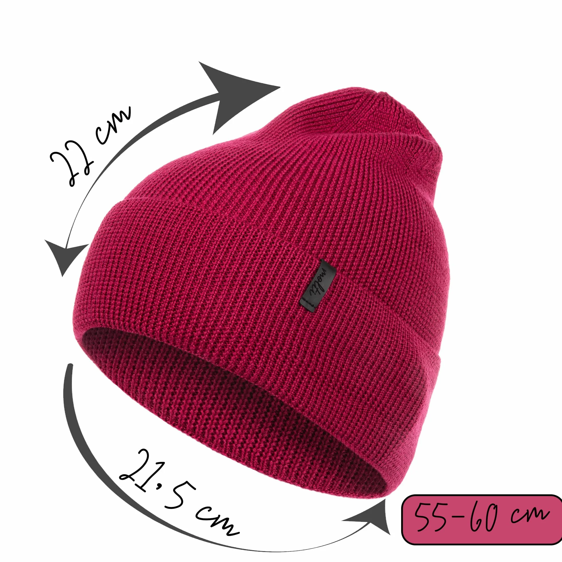 molti Damska czapka w 100% z wełny merynosów – ciepła czapka Slouch Beanie jesień/zima | oddychająca i miękka | rozmiary: 55-60 kolorów do wyboru