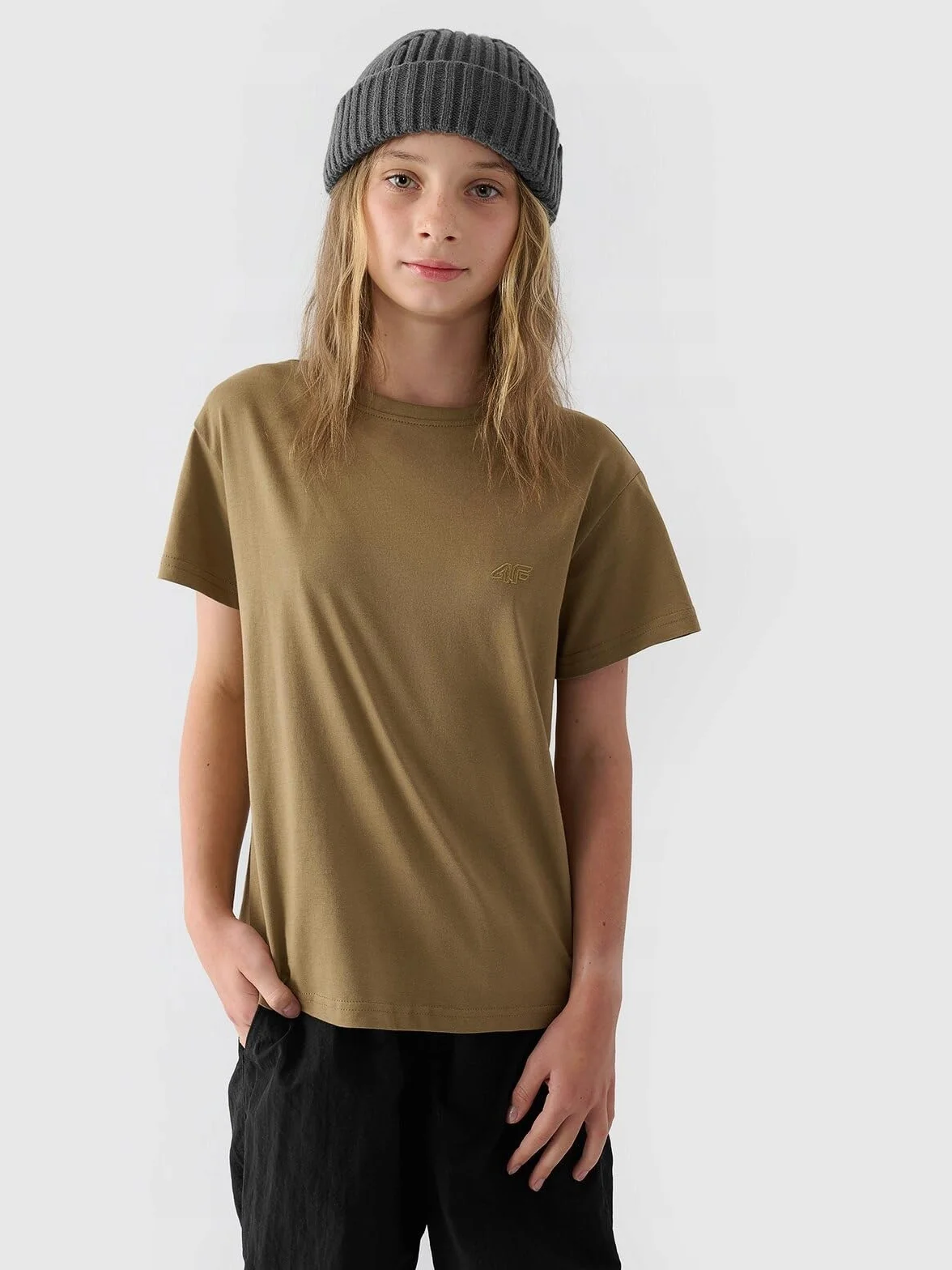 4F T-shirt gładki dziewczęcy