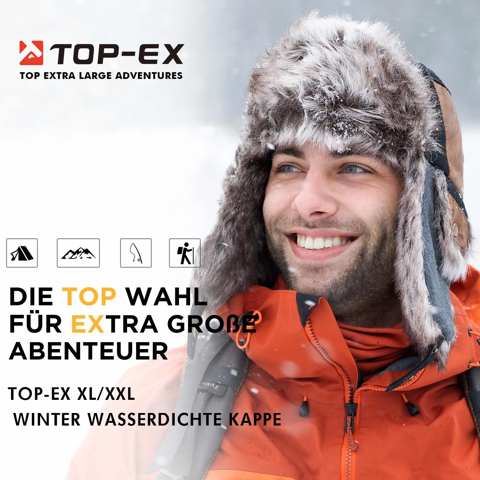 Topex XL/XXL unisex, czapka zimowa, męska czapka traperska z nausznikami, czapka pilotka, ciepła czapka rosyjska
