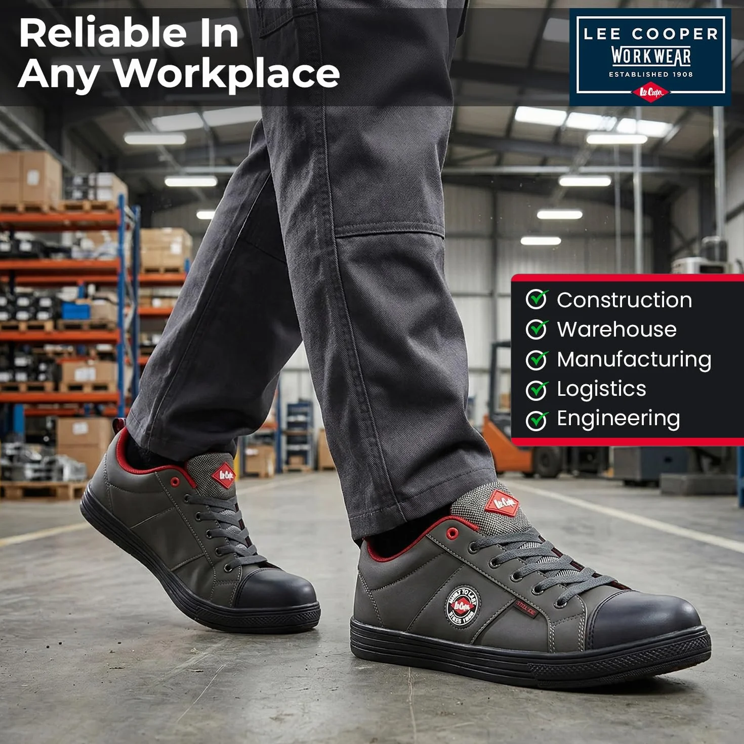 Lee Cooper ‎LCSHOE054 Unisexowe obuwie ochronne robocze SB/SRA w stylu retro baseball nowoczesny design buty robocze BHP, Szary, 36 EU
