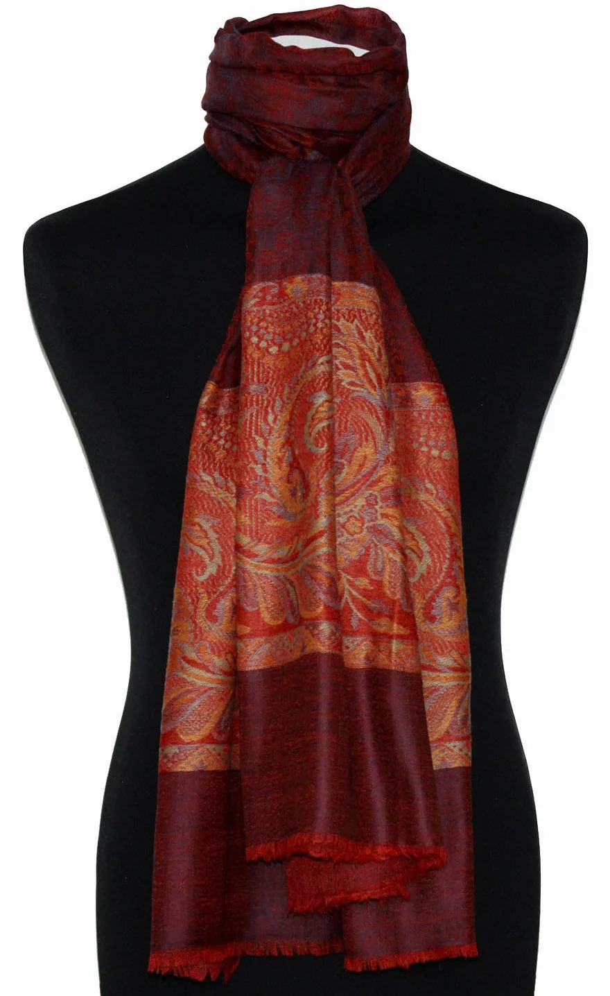 Lorenzo Cana Pashmina kaszmirowy szal damski 100% kaszmir żakardowy tkany wzór paisley szal szal kaszmirowy kaszmirowy pashmina 78502, ciemnoczerwony, 70 x 200 cm