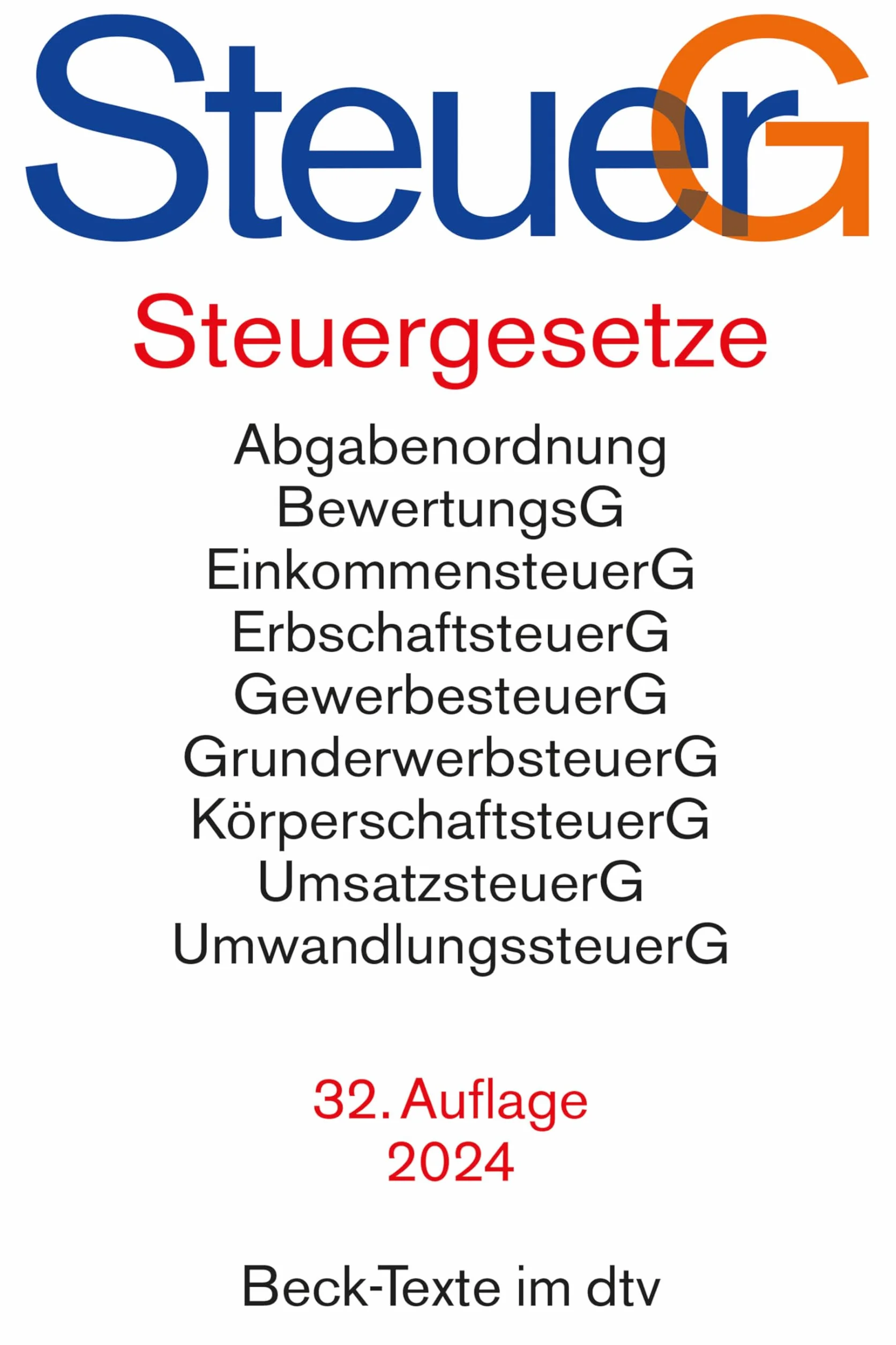 Steuergesetze: Abgabenordnung, Bewertungsgesetz, Einkommensteuer einschließlich Nebenbestimmungen sowie Einkommensteuer-Tabellen, Erbschaftsteuer, ... Umsatzsteuer, Umwandlungssteuer u.a.