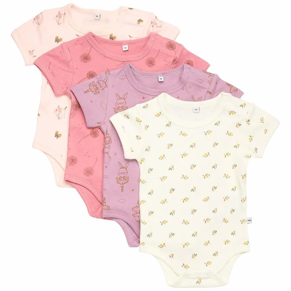 PIPPI Body niemowlęce SS AO-Printed (4-pak) Underwear, Dusty Rose, 86, Dusty Rose, 86