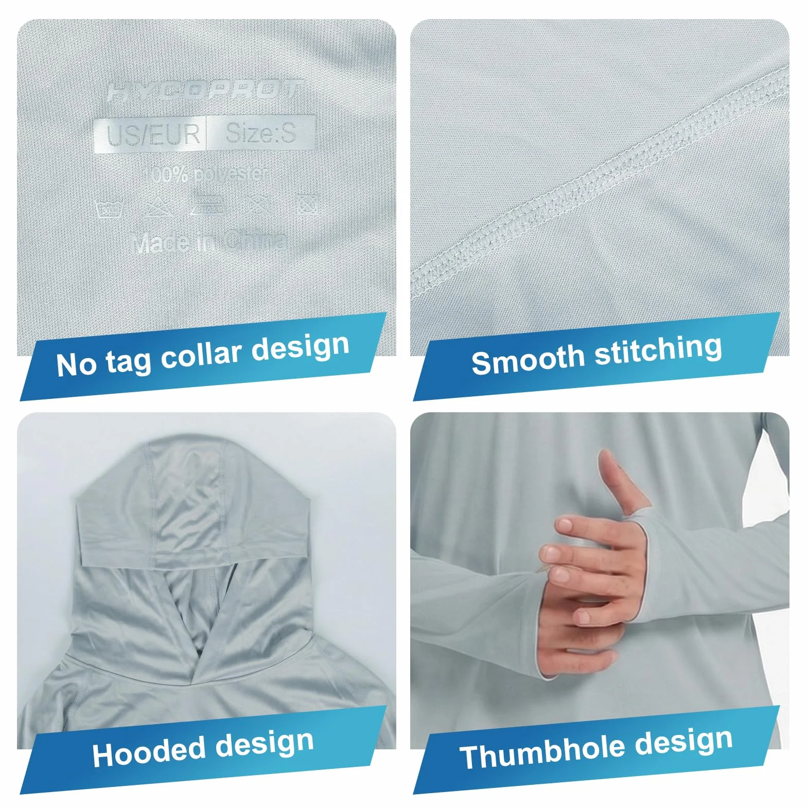 HYCOPROT Męskie koszule Rash Guard UPF 50+ koszule chroniące przed słońcem z długim rękawem bluza z kapturem UV topy kąpielowe szybkoschnąca lekka koszulka wędkarska Rashguard SPF odzież do pływania