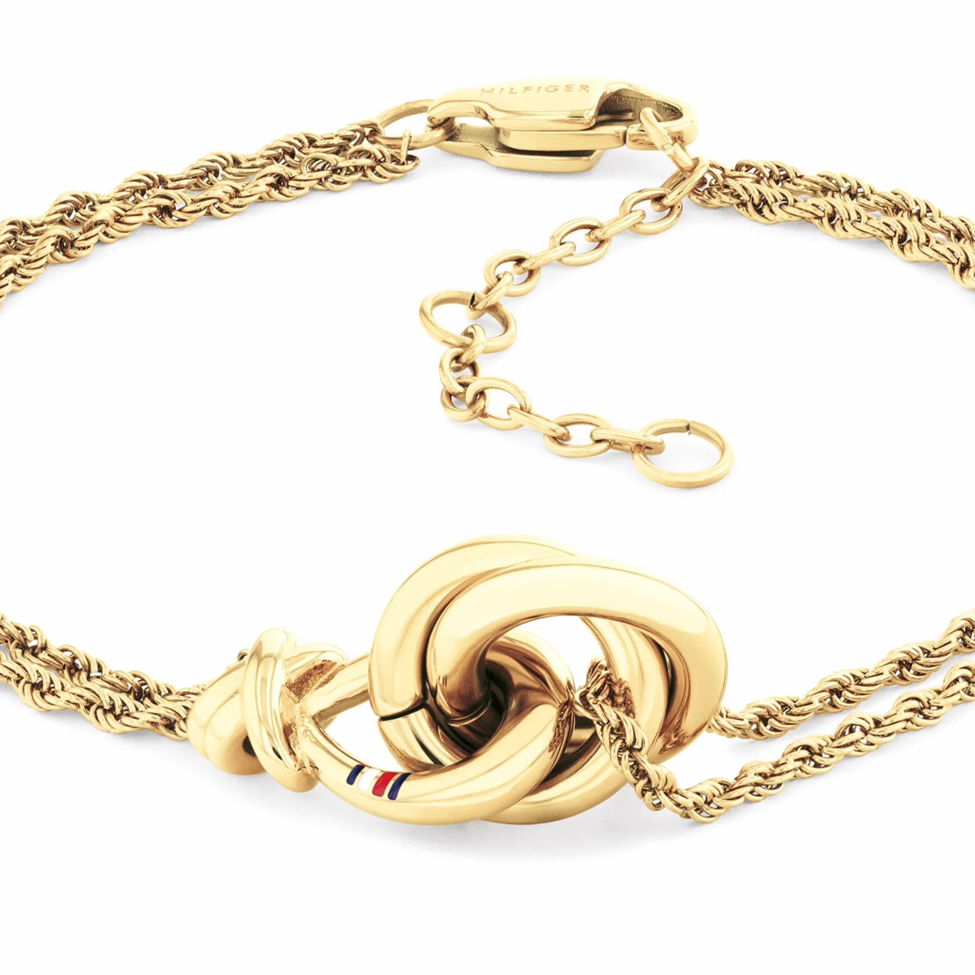 Tommy Hilfiger Biżuteria damska bransoletka z podwójnym łańcuszkiem ze stali nierdzewnej z węzłem żeglarskim - dostępna w kolorze srebrnym, złotym lub dwukolorowym, One Size, Stal nierdzewna, Bez