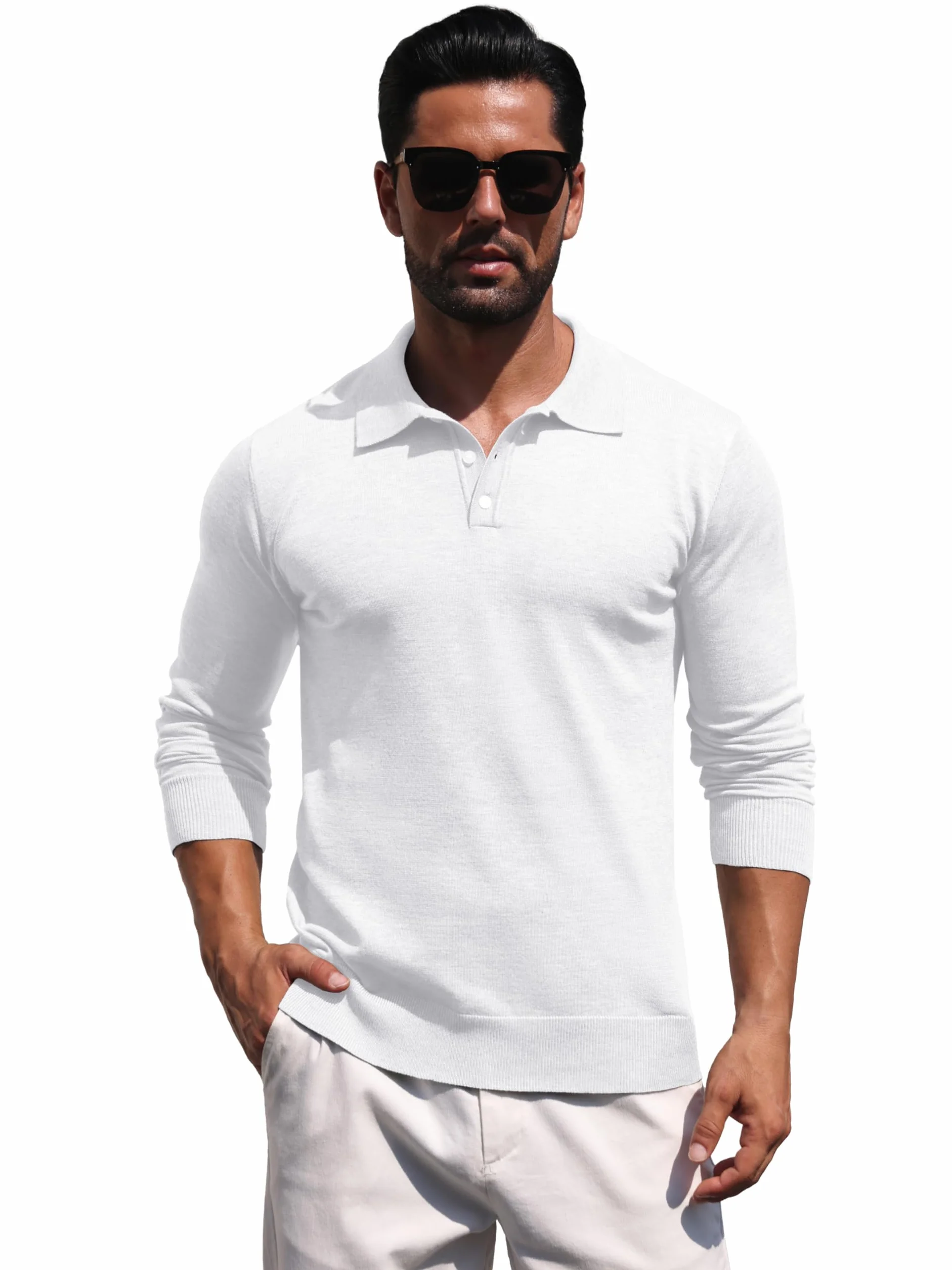 Hisir Męski sweter polo, sweter z dzianiny, z długim rękawem, z kołnierzem polo, jednokolorowy, biznesowy, na jesień i zimę