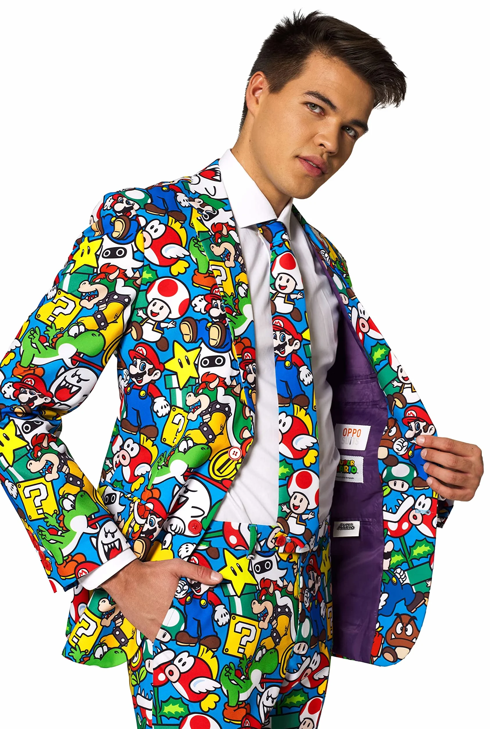 OppoSuits Zabawny szalony strój na bal absolwentów dla mężczyzn - kompletny zestaw: kurtka, spodnie i krawat, wielokolorowa, 52