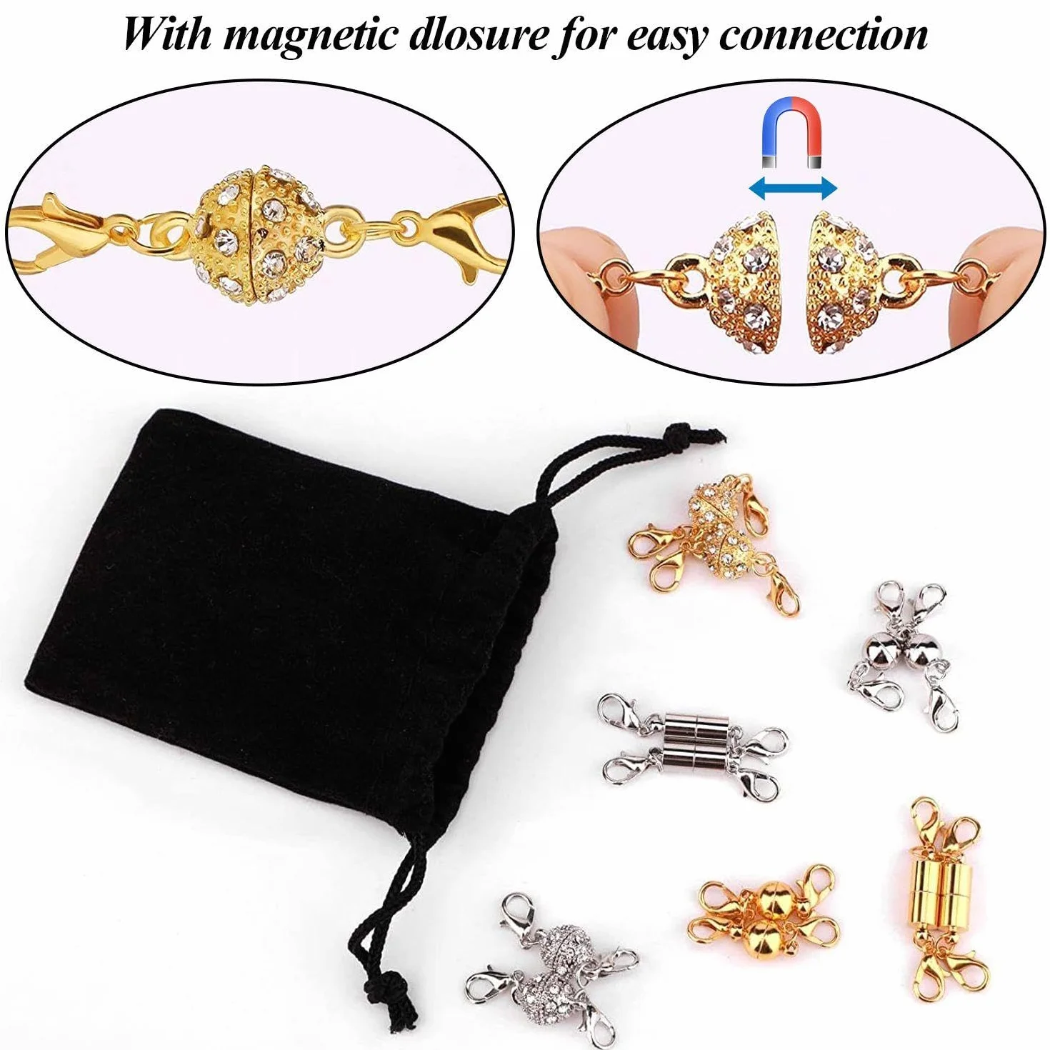 12 sztuk magnetyczny łańcuch magnetyczny, 1 sztuka karty z życzeniami dla przyjaciół i 1 sztuka torba do przechowywania, klamra magnetyczna do naszyjnika na bransoletkę.