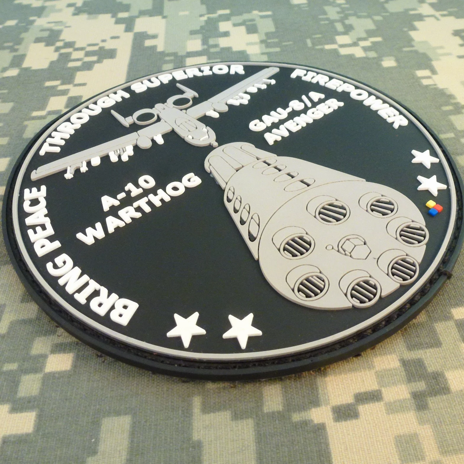 LEGEEON Peace Through Superior Firepower A-10 Warthog GAU-8/A Avenger Morale PVC Rubber 3D Hook&Loop Patch