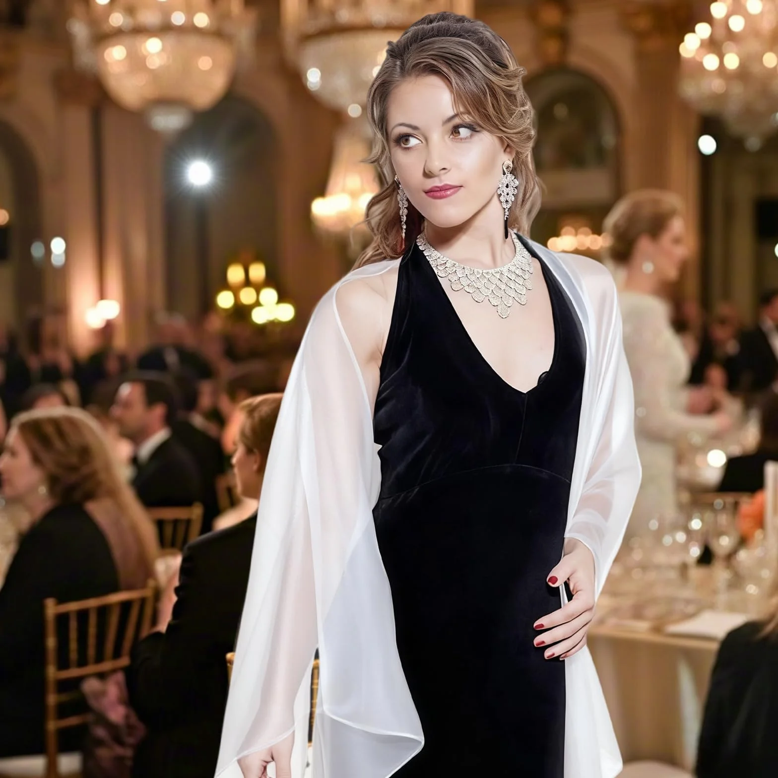 Szal na suknię wieczorową, Elegancki szal ślubny dla kobiet na uroczystości, na wieczorne przyjęcia, codziennego użytku, Elegancki szal dla druhny ślubnej, biały, 170 x 70 cm