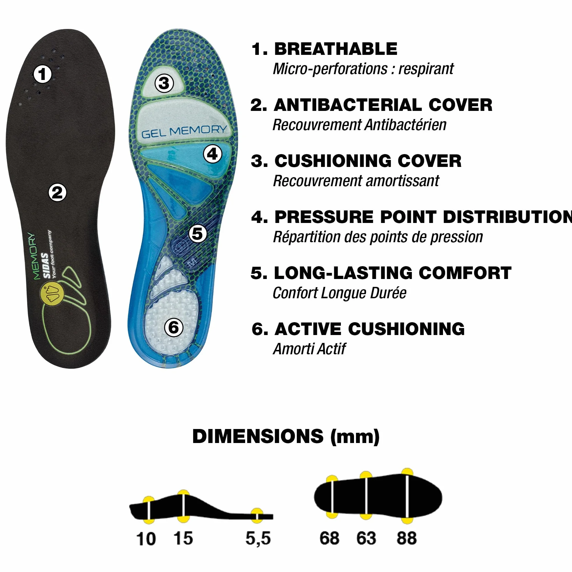 Sidas Cushioning Gel Memory Shoe Insoles X Large