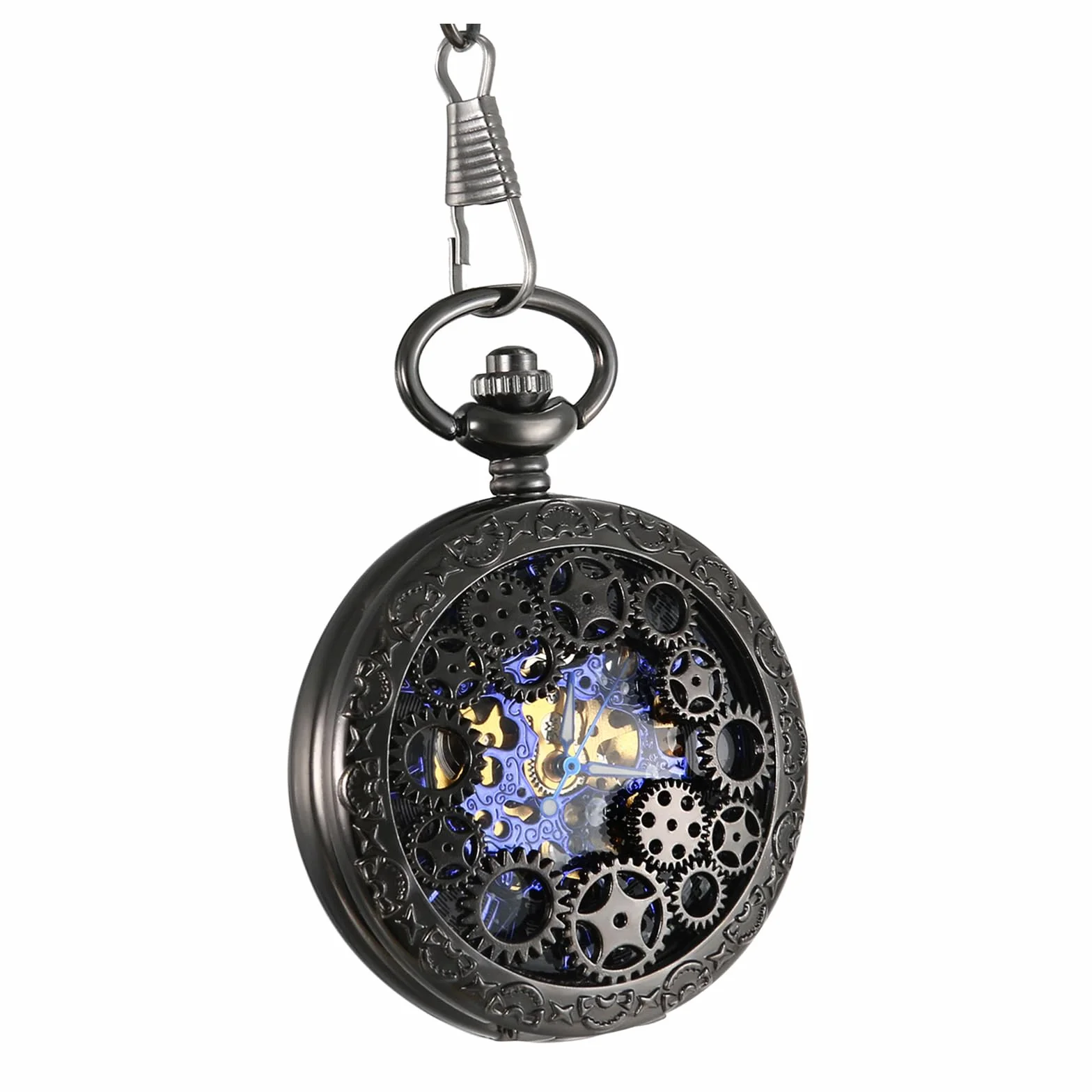Avaner Posrebrzane starzejące się Steampunk Szkielet Roman Number Half Hunter Case Ręka Mechaniczny Wiatr Zegarek Kieszonkowy Naszyjnik, Model 7, Vintage