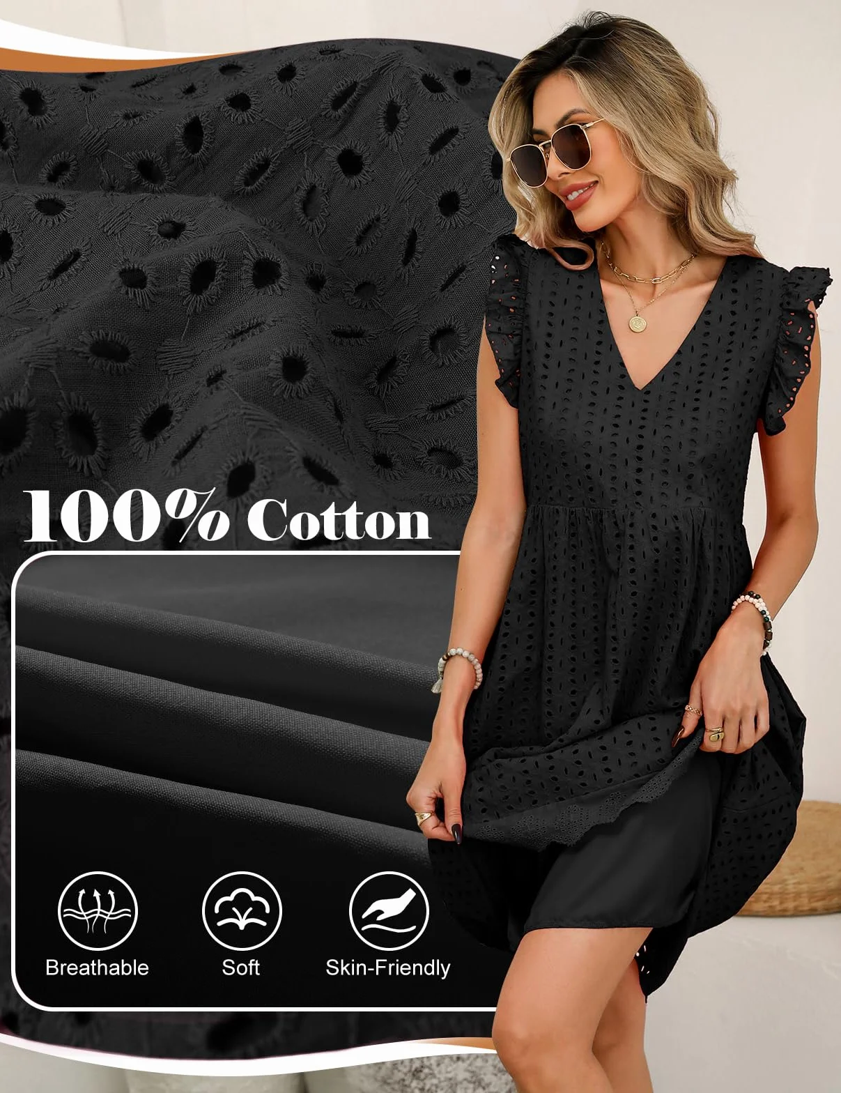 UMIPUBO Letnie sukienki damskie bawełna dekolt w serek midi sukienka bez rękawów z kieszeniami eleganckie boho sukienka plażowa na co dzień jednolite kolory letnie sukienki