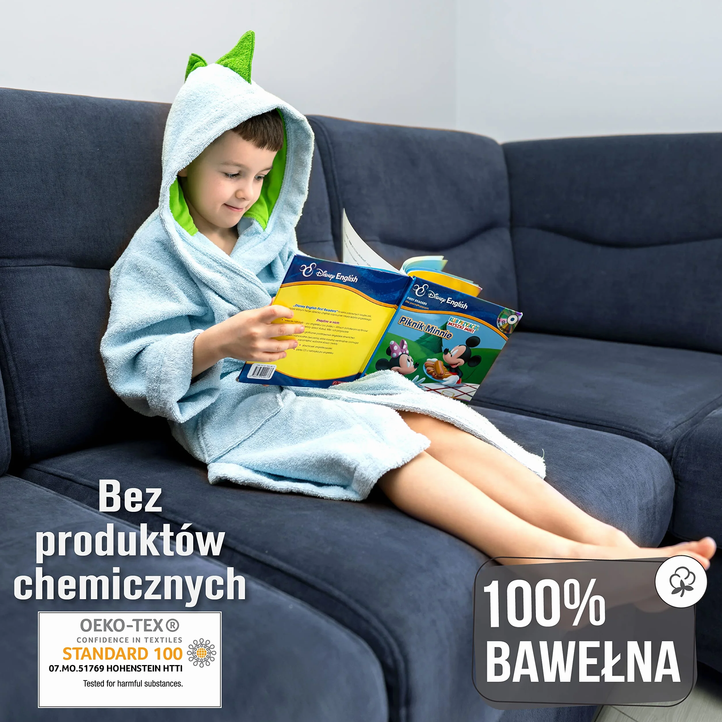 Twinzen Szlafrok dziecięcy z dinozaurami, dla chłopców i dziewczynek, 100% bawełna, Öko-Tex®