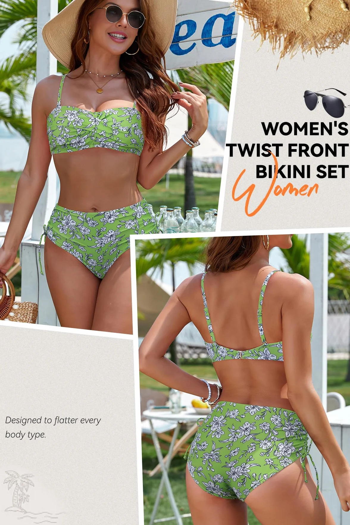 SHEKINI Bandeau bikini damskie, push up, seksowny kostium kąpielowy, dwuczęściowy, ze sznurowaniem, bikini z nadrukiem, elegancki strój kąpielowy