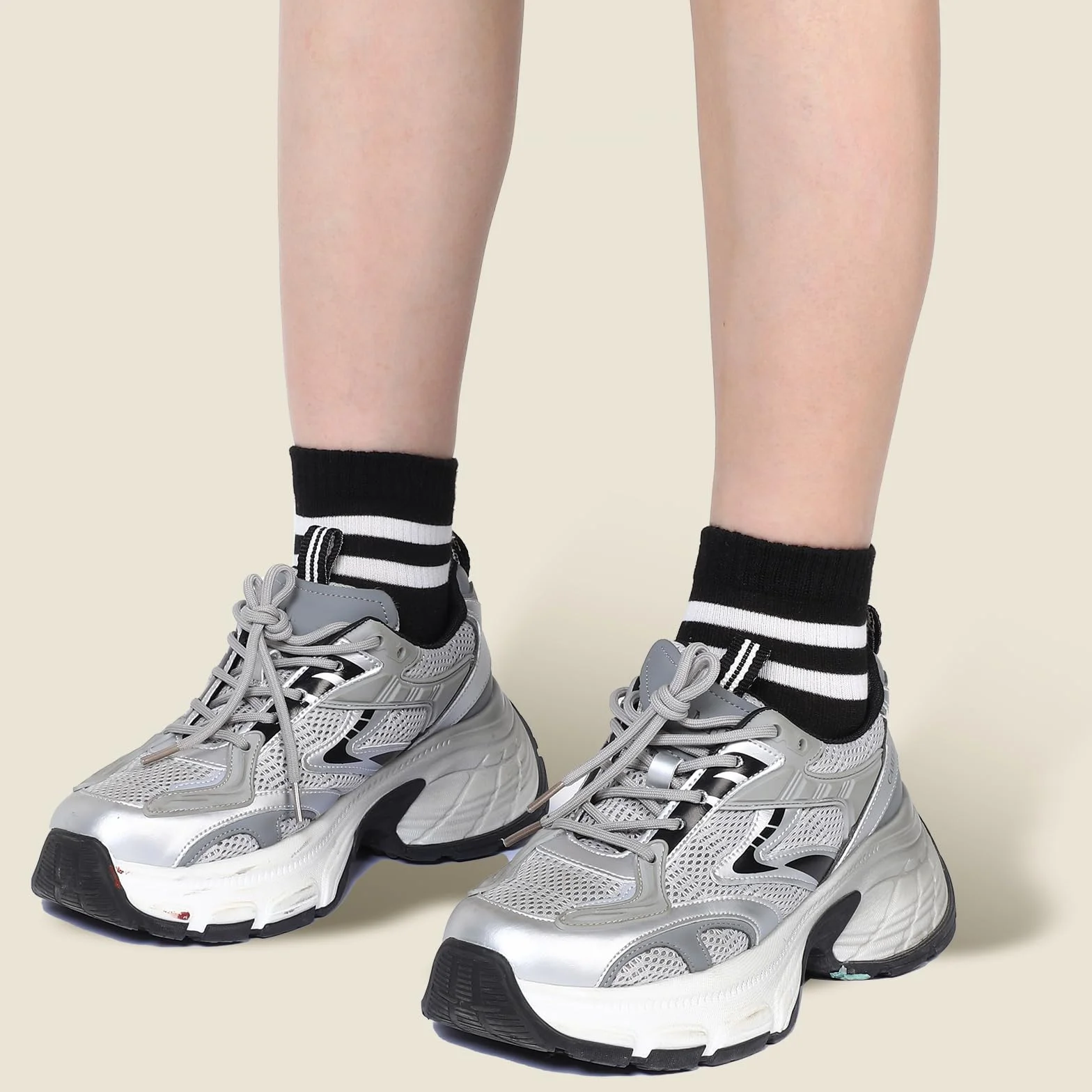 Tyqour 6 par solidnych skarpet w paski damskie sportowe vintage rurki urocze skarpetki do kostki