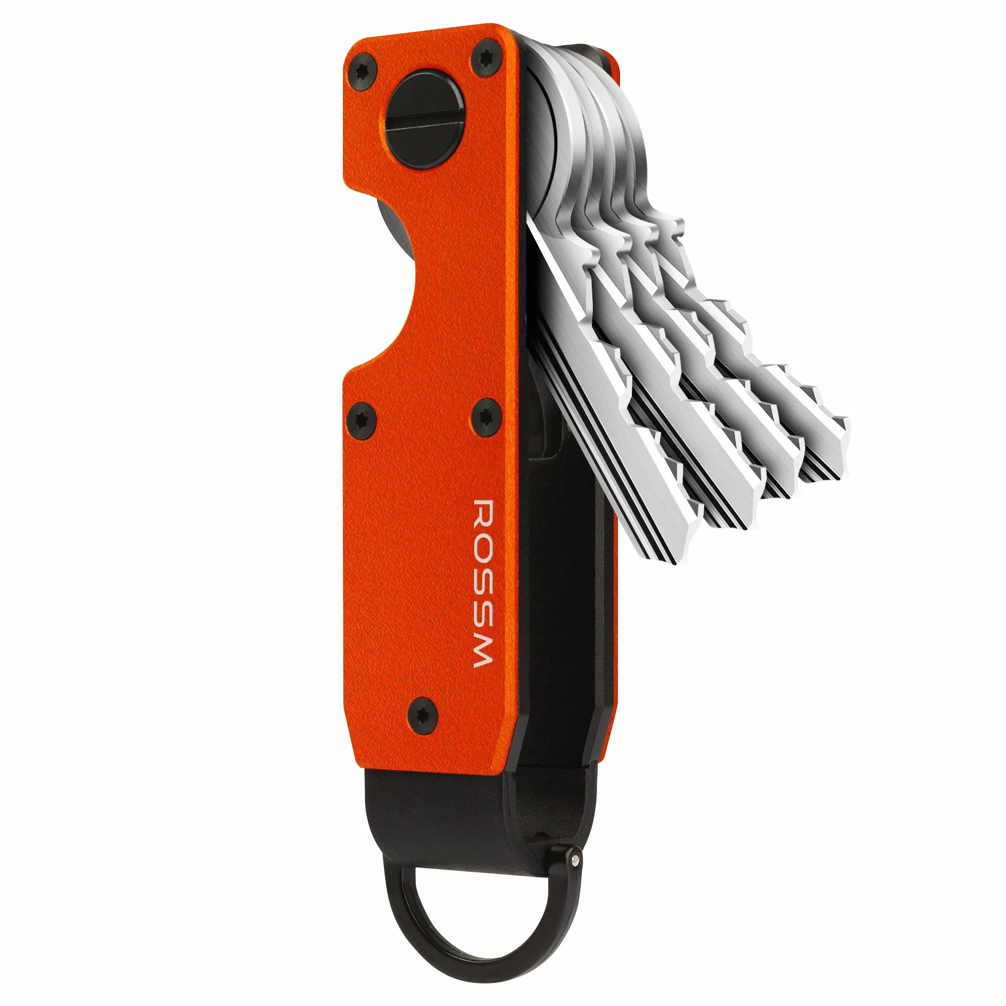 ROSSM Organizer na klucze, kompaktowy metalowy uchwyt na klucze, minimalistyczny, innowacyjny brelok, mini etui na klucze, które chroni do 6 kluczy, Matowy pomarańczowy