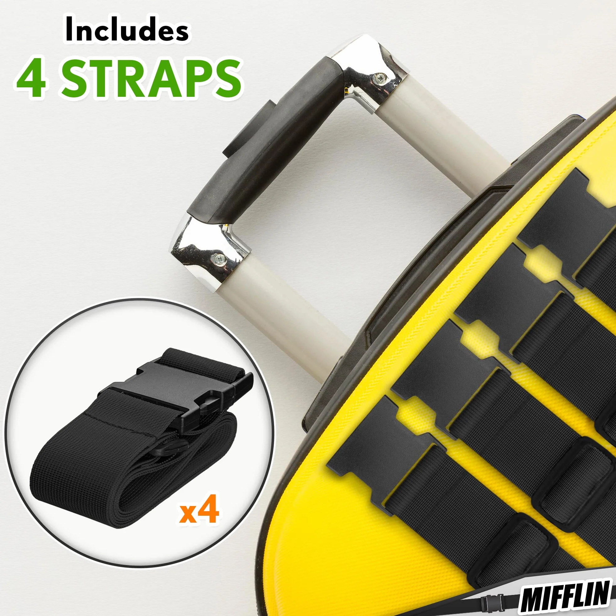 Luggage Straps - Black, 2m Long, 5cm Wide, 4 Pack - Adjustable Nylon Belt for Travel Suitcases & Bags - by Mifflin