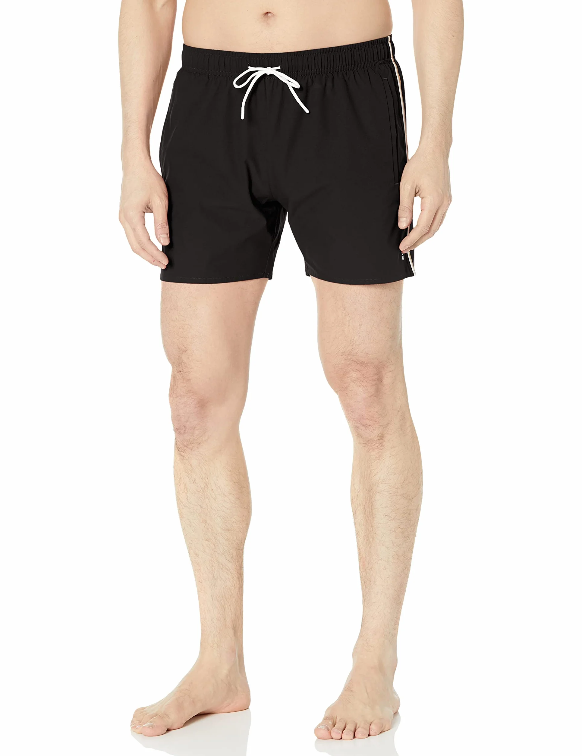 BOSS Męskie kąpielówki Solid Swim Trunk with Iconic Side Stripe, ciemne czarne, XL, Ciemna czerń., XL