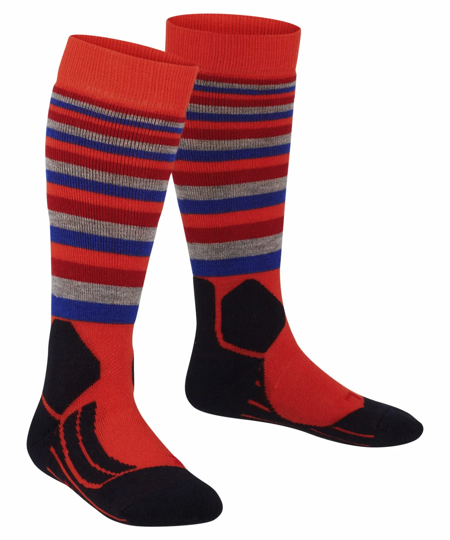 FALKE Uniseks - dzieci Skarpety narciarskie SK2 Intermediate Stripes K Kh Wełna ciepłe grube 1 Para, Pomarańczowy Samba Orange 8182, 27-30