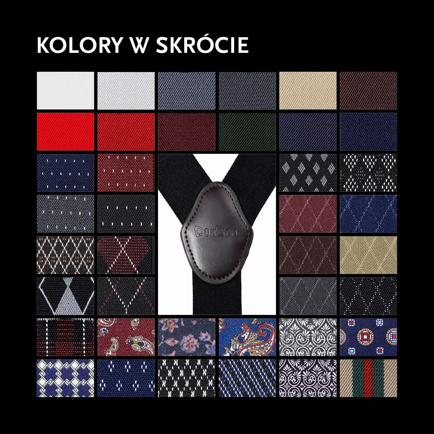 DonDon Szelki męskie szerokość 3,5 cm 4 klipsy z brązową skórą krój Y elastyczne i regulowane
